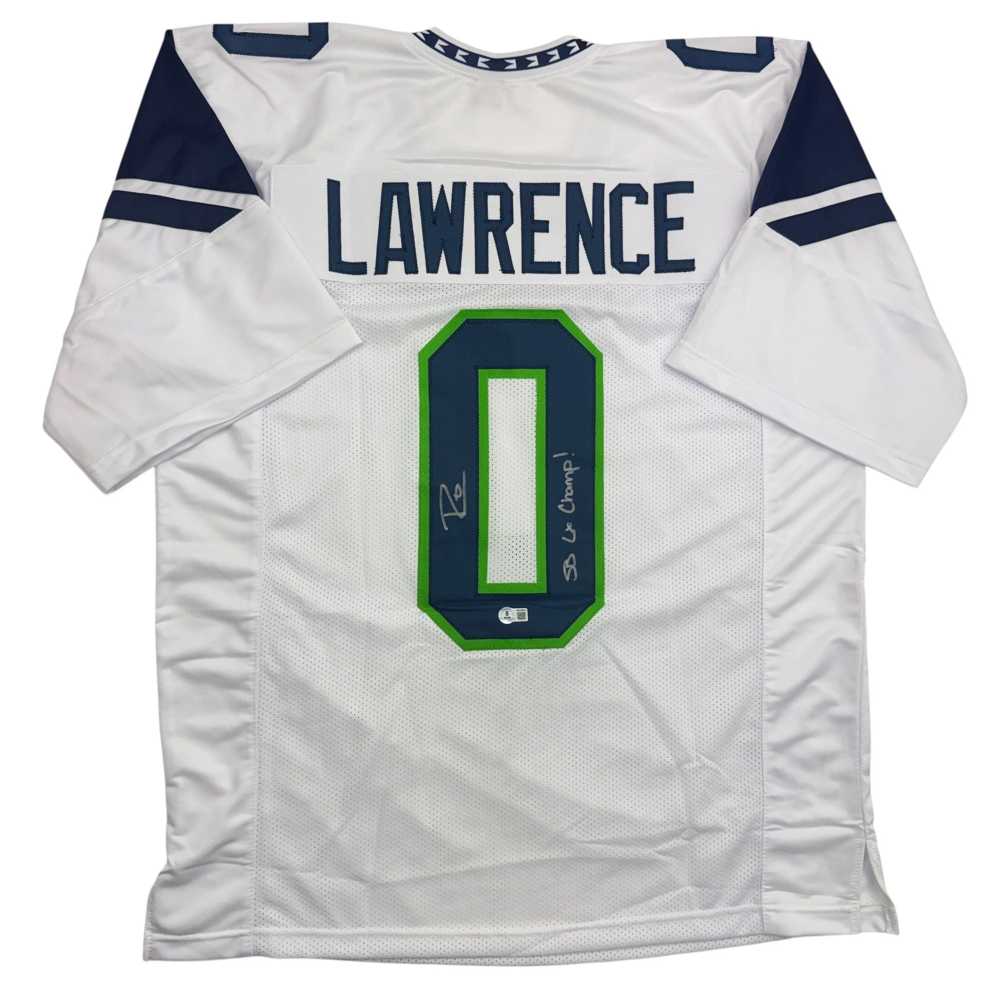 Autographed/Signed Demarcus Lawrence Seattle White Football Jersey Beckett BAS COA
