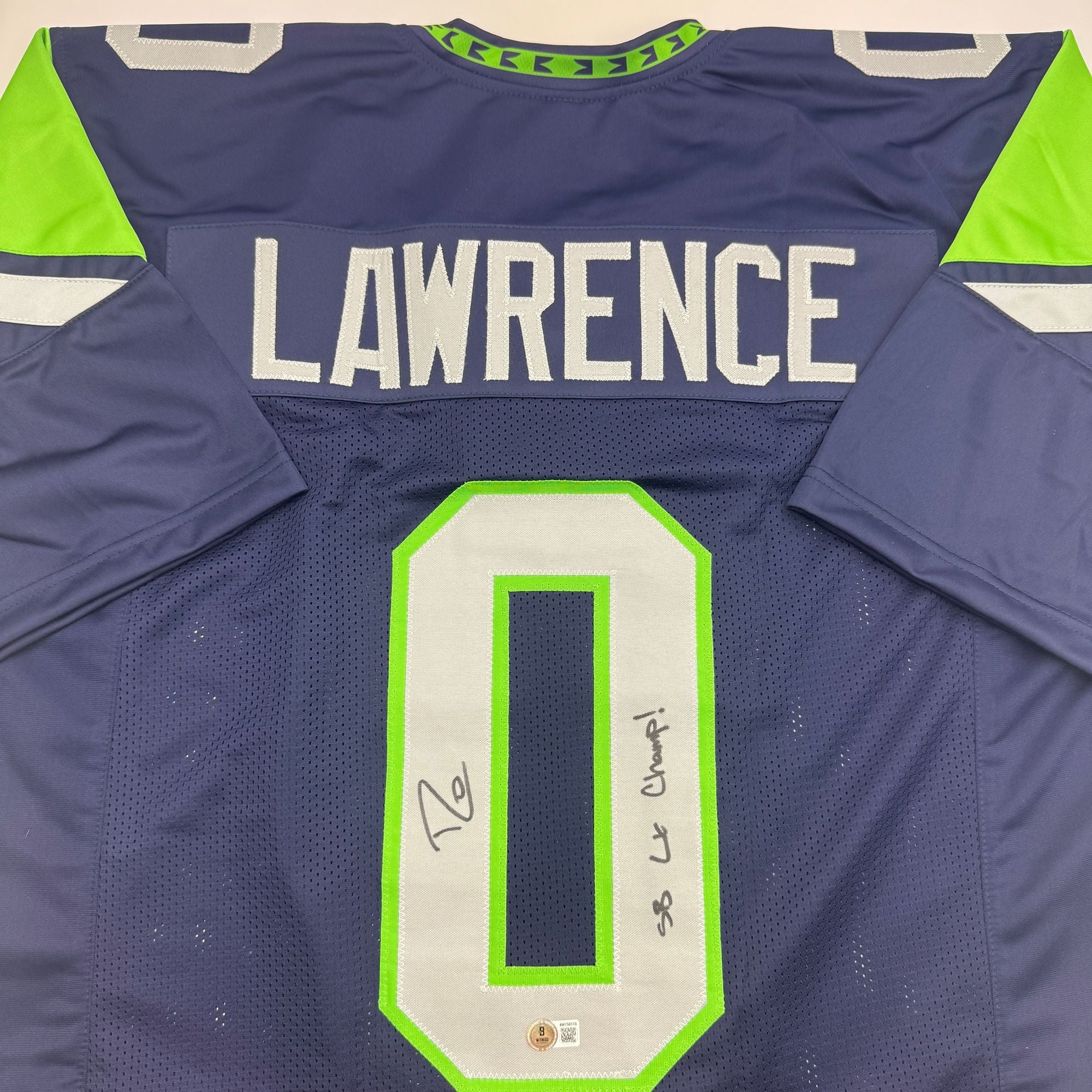 Autographed/Signed Demarcus Lawrence Seattle Blue Football Jersey Beckett BAS COA