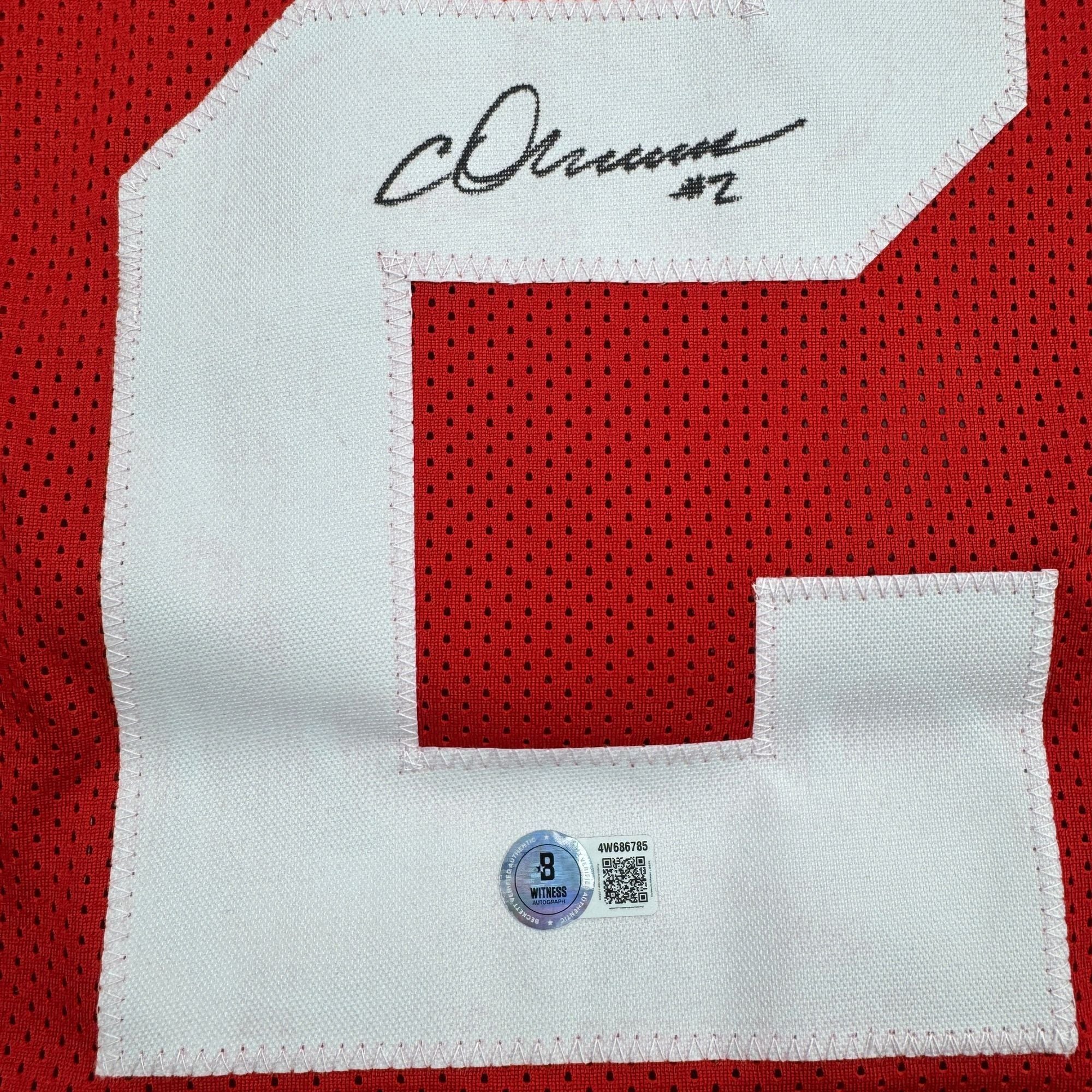 Autographed/Signed Chris Olave Ohio State Red College Football Jersey Beckett BAS COA