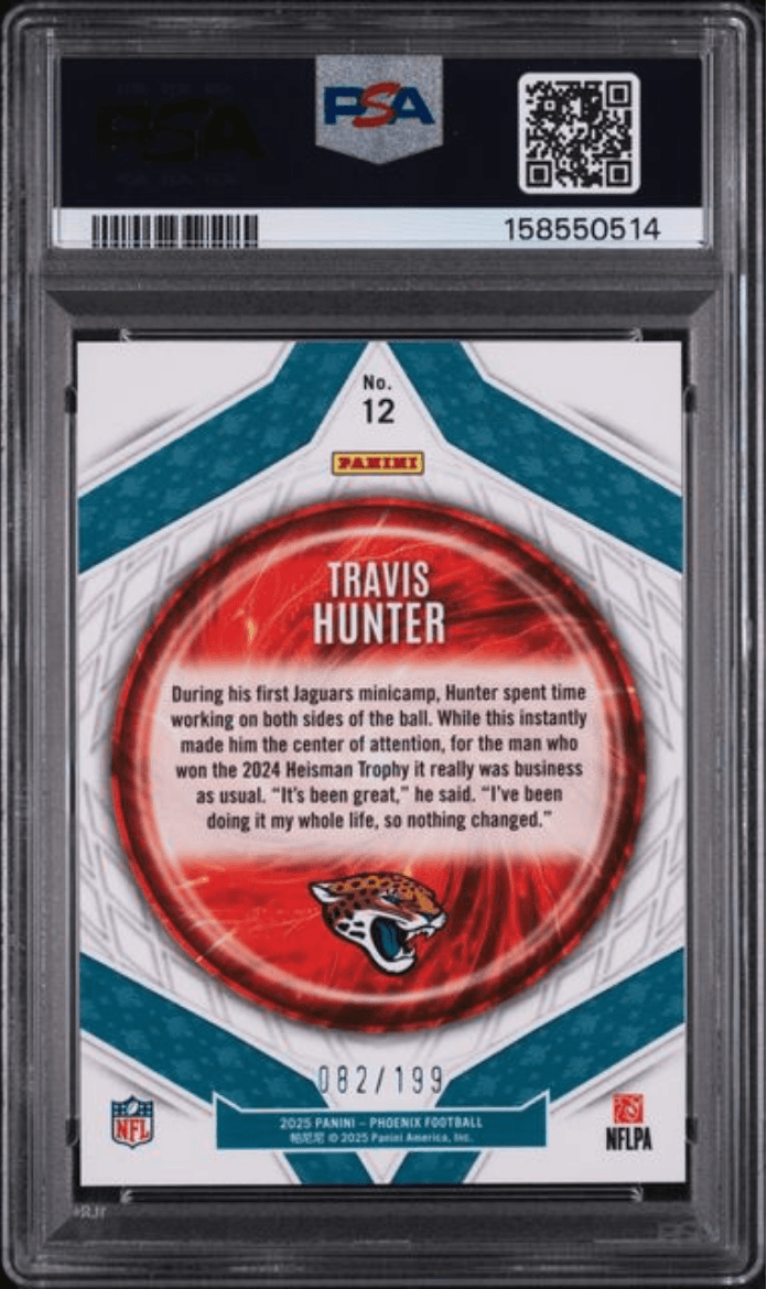Graded 2025 Panini Phoenix Travis Hunter #12 Paragon Silver Lava /199 Rookie RC Football Card PSA 10 Gem Mint
