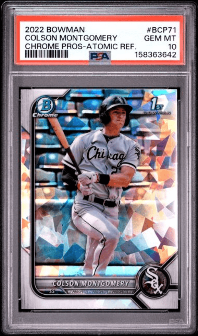 Graded 2022 Topps Bowman Colson Montgomery #BCP71 Chrome Prospects Atomic Refractor Rookie RC Baseball Card PSA 10 Gem Mint