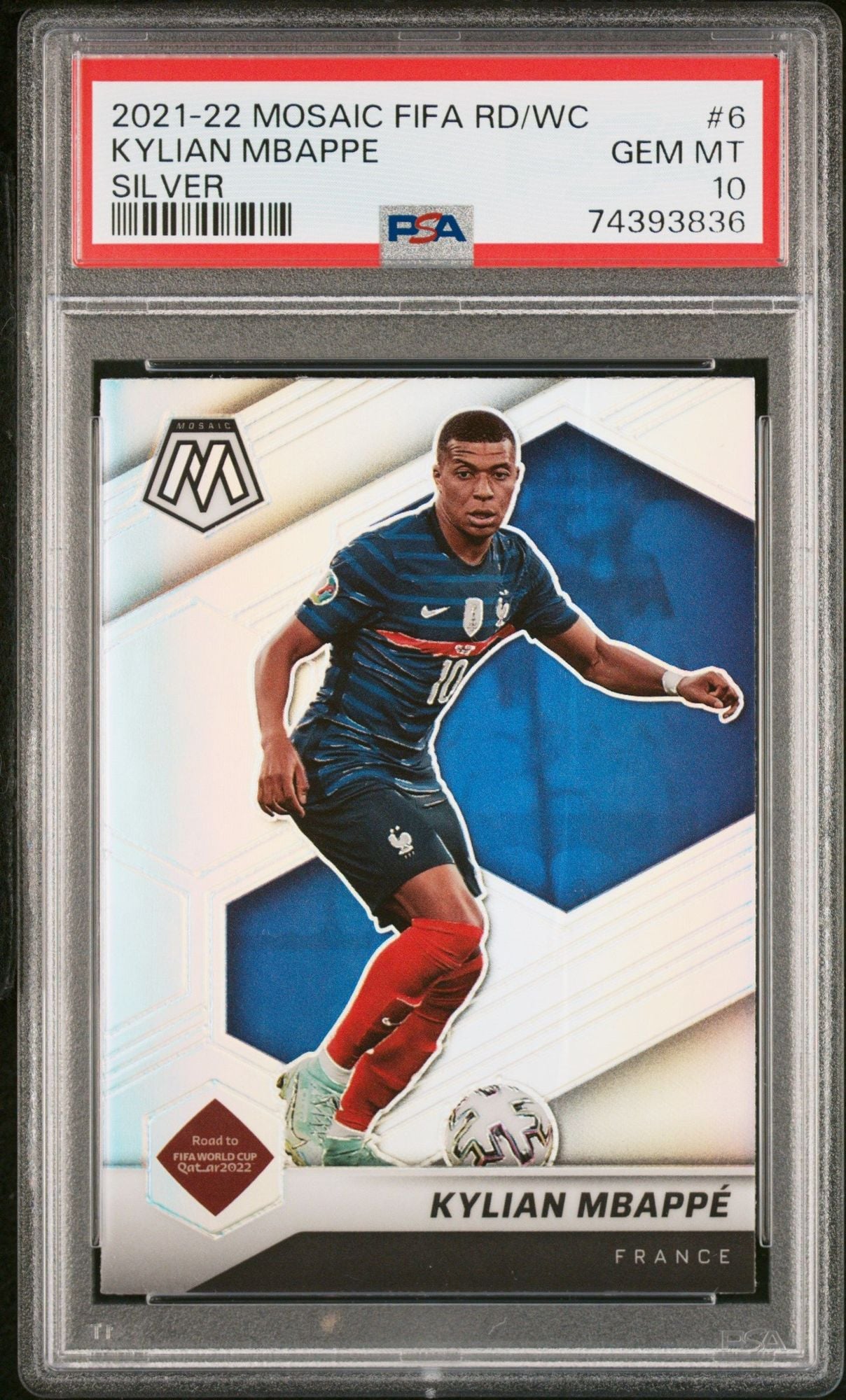 Graded 2021 Panini Mosaic Kylian Mbappe #6 Silver FIFA Road to the World Cup Soccer Card PSA 10 Gem Mint