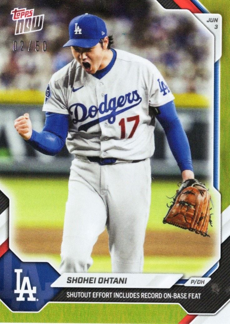 2026 Topps Now Shohei Ohtani #285 Gold Foil /50 Shutout Effort Includes Record On Base Feat Los Angeles Dodgers Baseball Card