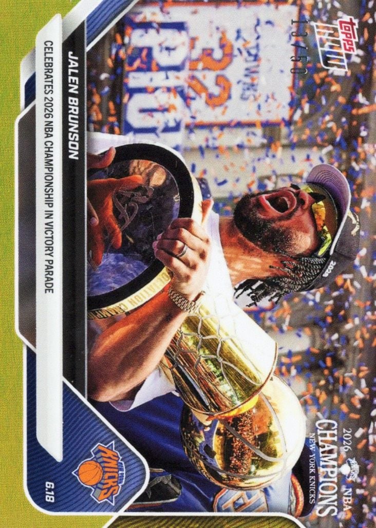2025 Topps Now Jalen Brunson #OS01 Gold Foil /50 Celebrates 2026 NBA Championship in Victory Parade New York Knicks Basketball Card