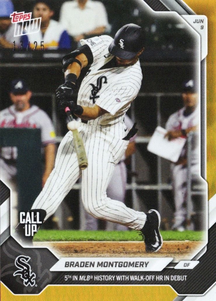 2026 Topps Now Braden Montgomery #311 Orange Foil /25 5th in MLB History with Walk Off Home Run in Debut Chicago White Sox Rookie RC Baseball Card