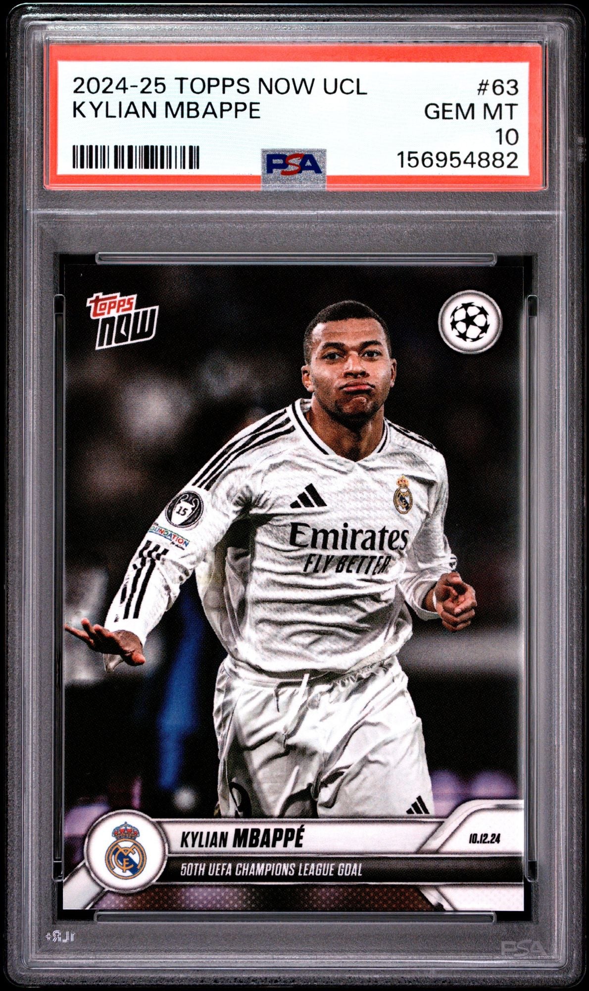 Graded 2025 Topps Now UCL Kylian Mbappe #63 UEFA Champions League 50th Goal Soccer Card PSA 10 Gem Mint