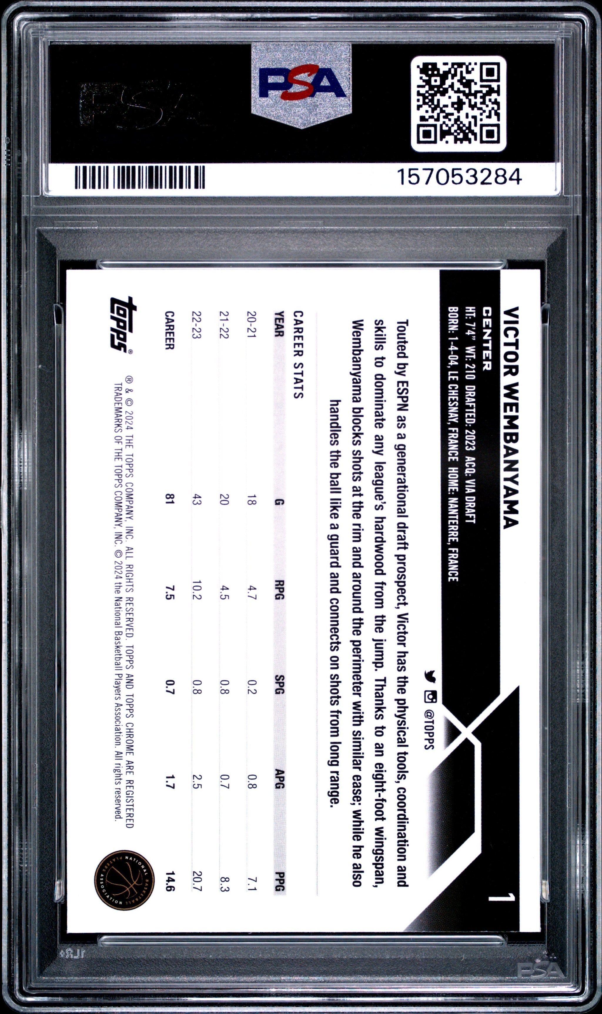 Graded 2023 Topps Chrome Sapphire Edition Victor Wembanyama #1 Rookie RC Basketball Card PSA 10 Gem Mint
