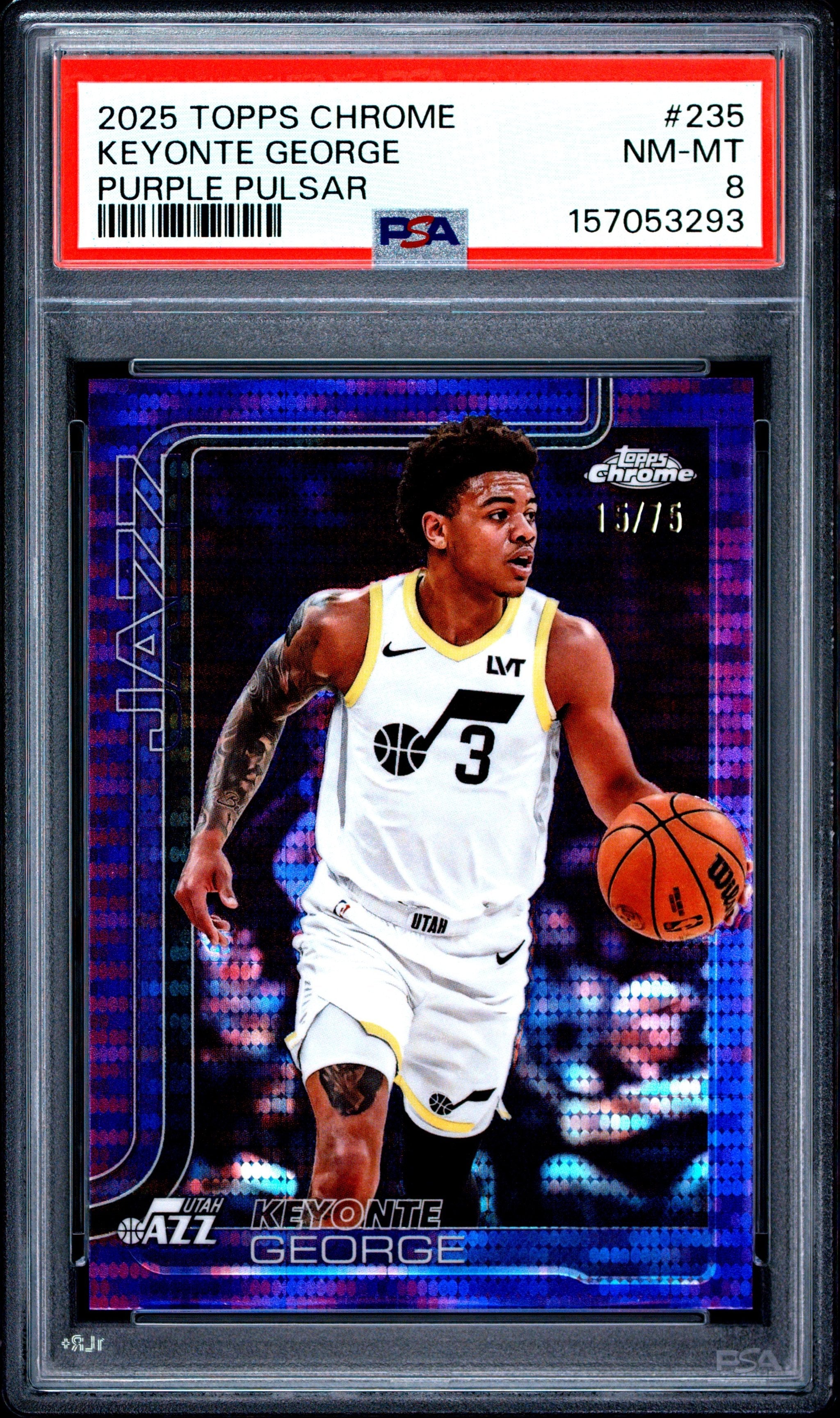 Graded 2025 Topps Chrome Keyonte George #235 Purple Pulsar /75 Basketball Card PSA 8 Near Mint
