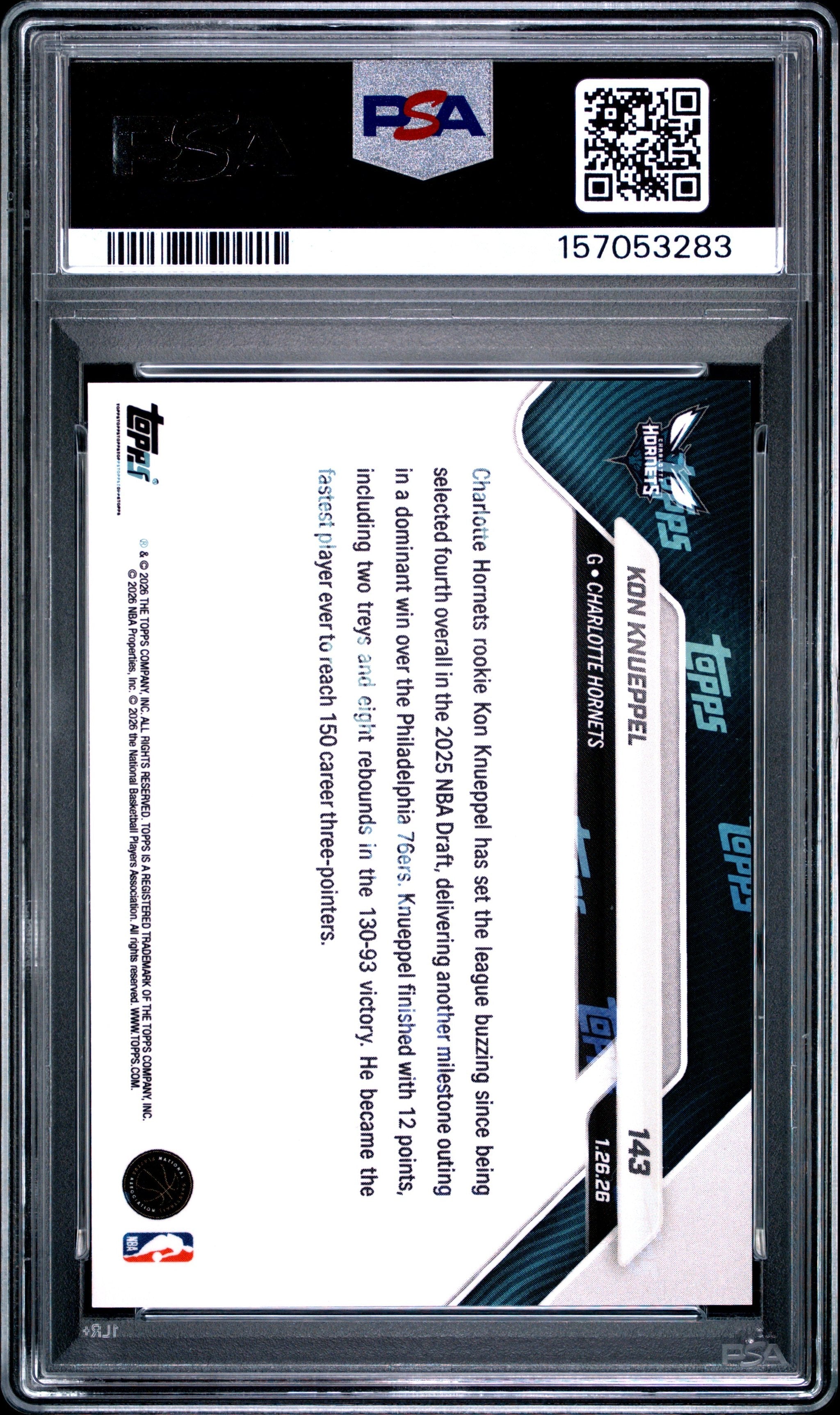 Graded 2025 Topps Now Kon Knueppel #143 Orange Foil /25 Rookie RC Basketball Card PSA 9 Mint