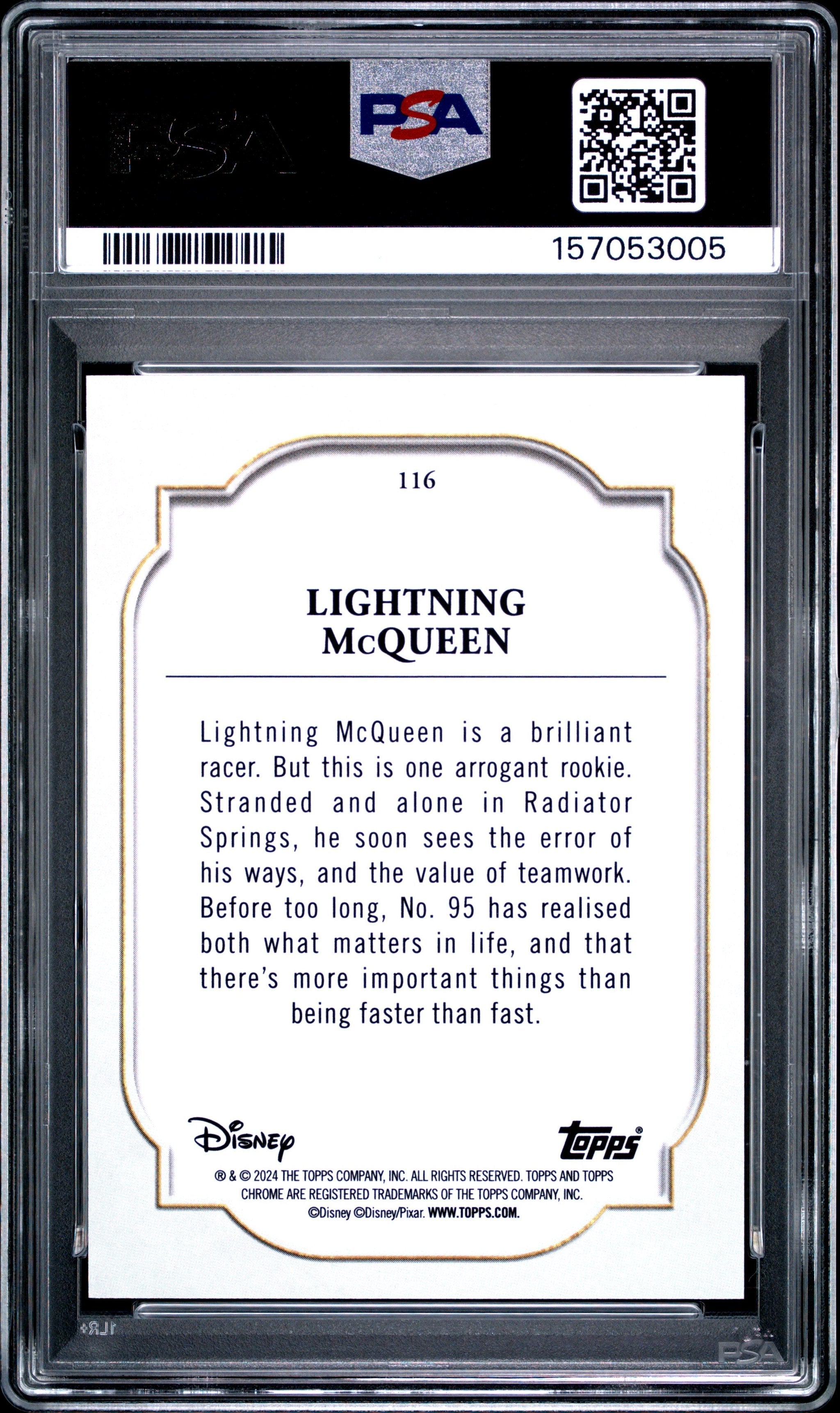 Graded 2024 Topps Chrome Disney Lightning McQueen #116 Cars Trading Card PSA 10 Gem Mint