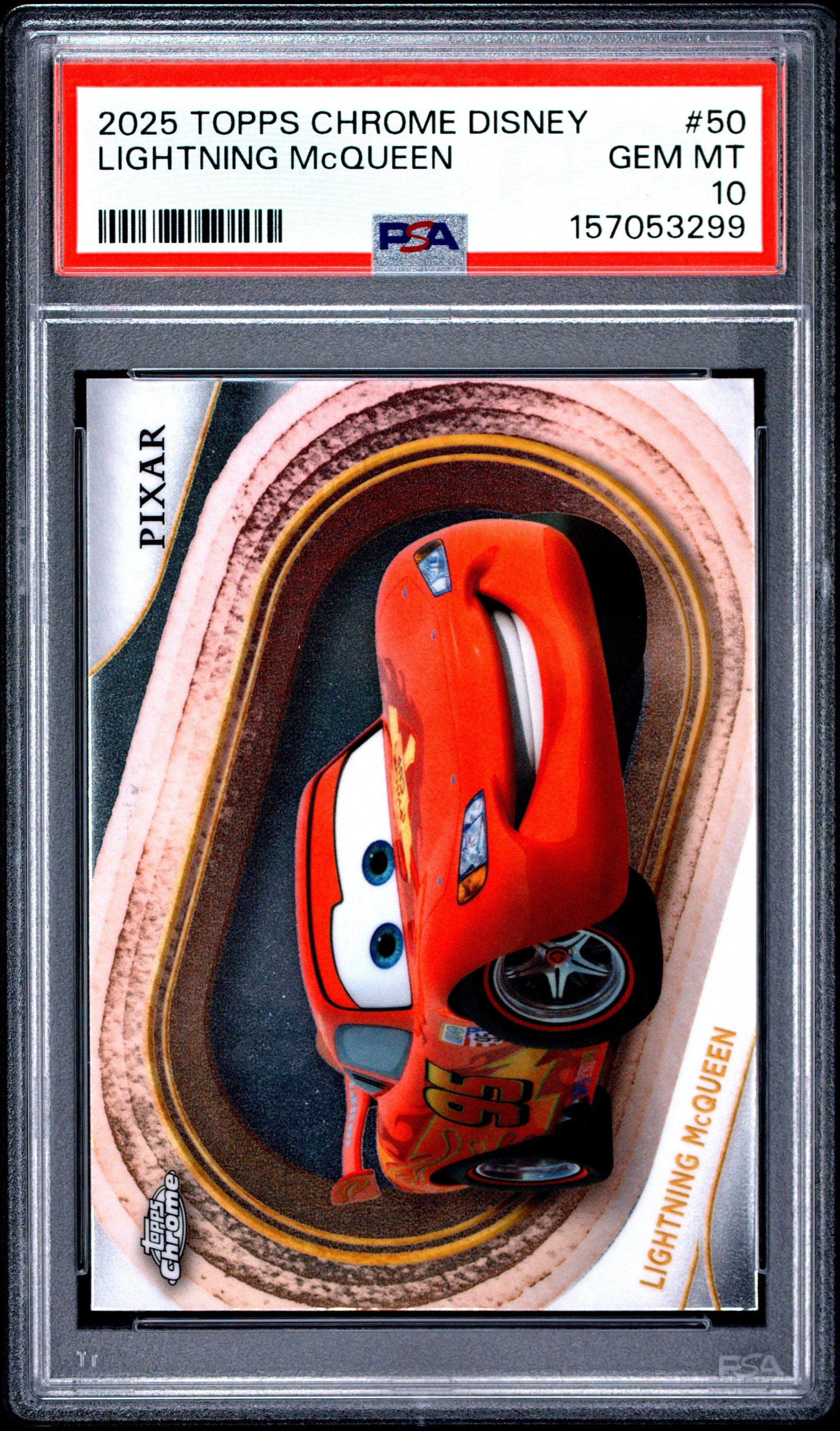 Graded 2025 Topps Chrome Disney Lightning McQueen #50 Trading Card Game PSA 10 Gem Mint