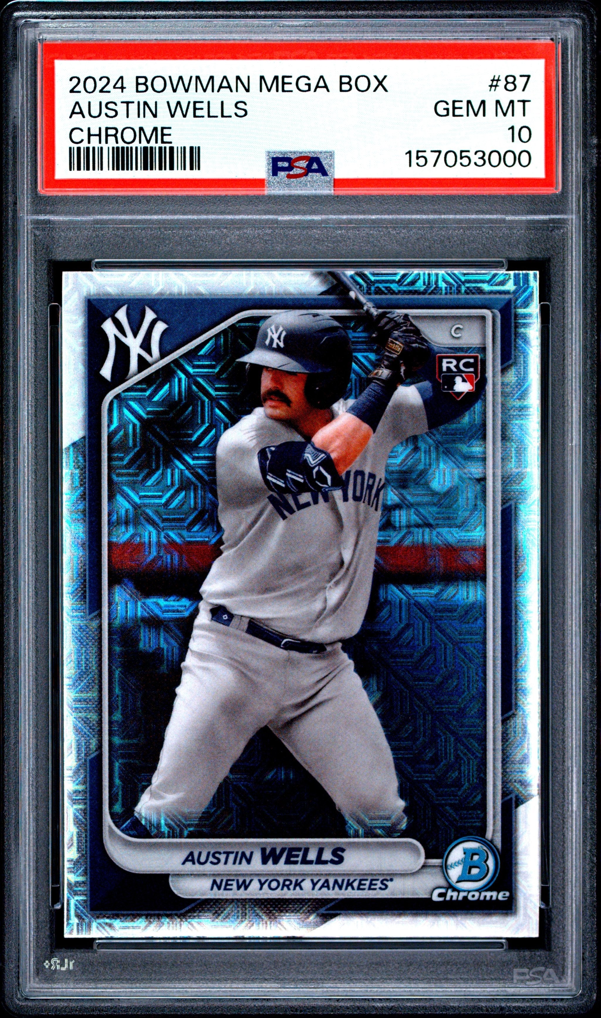 Graded 2024 Bowman Austin Wells #87 Mega Box Chrome Prospects Rookie RC Baseball Card PSA 10 Gem Mint