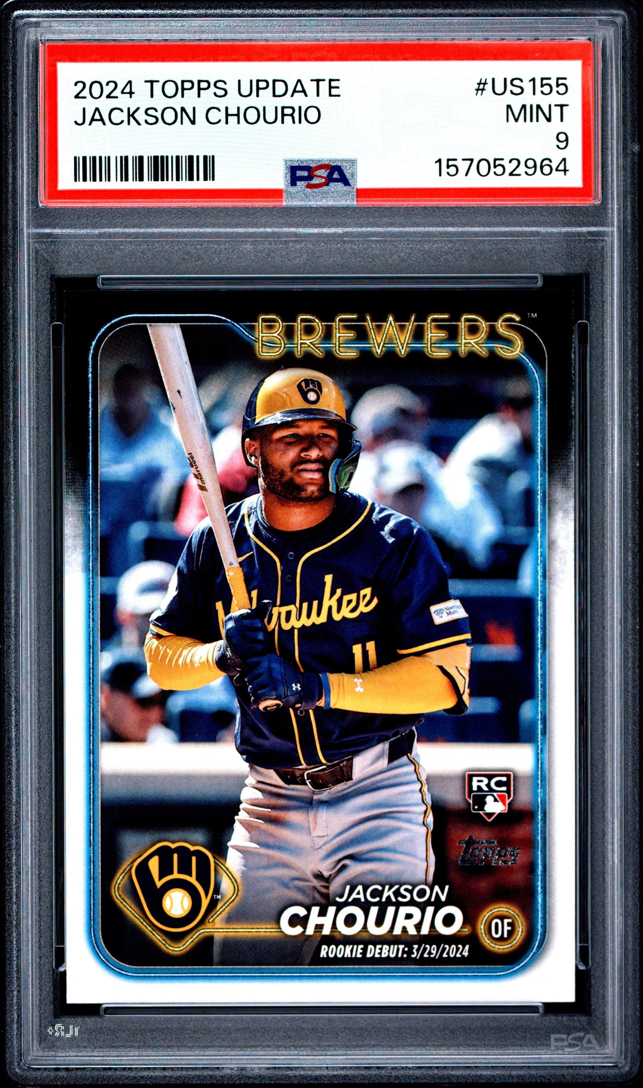 Graded 2024 Topps Update Jackson Chourio #US155 Rookie RC Baseball Card PSA 9 Mint