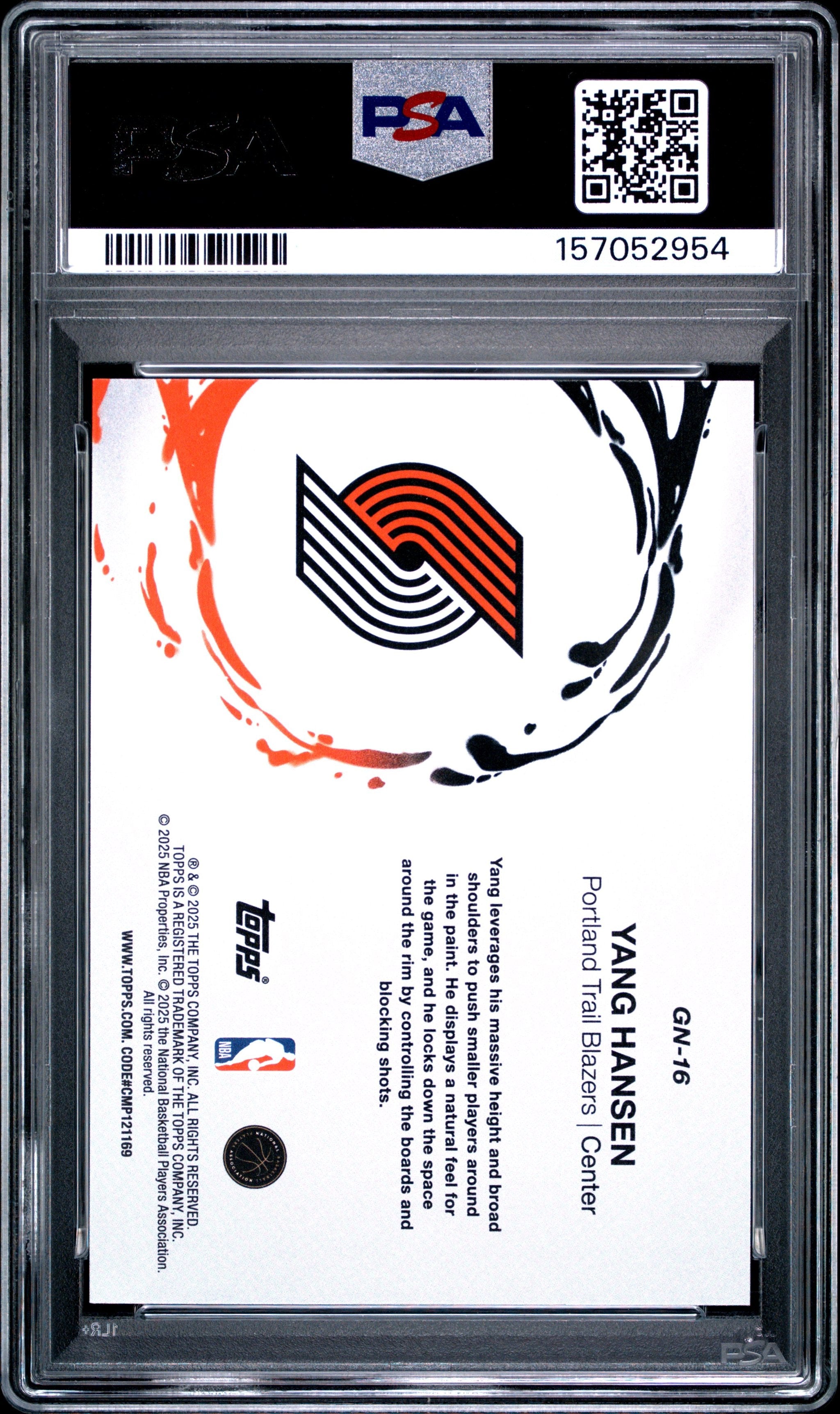 Graded 2025 Topps Yang Hansen #GN-16 Generation Now Holo Foil Rookie RC Basketball Card PSA 10 Gem Mint