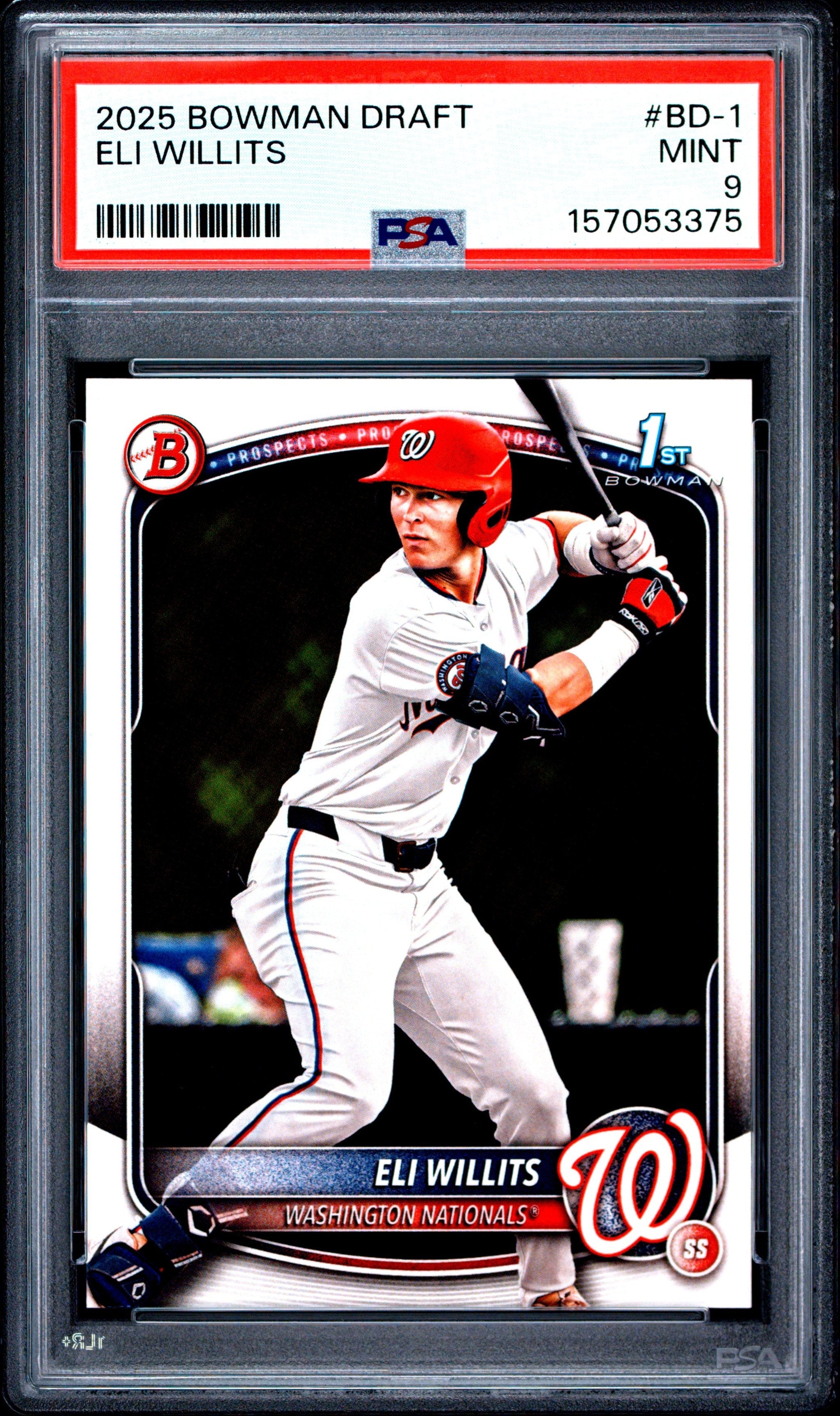 Graded 2025 Topps Bowman Draft Eli Willits #BD1 Rookie RC Baseball Card PSA 9 Mint
