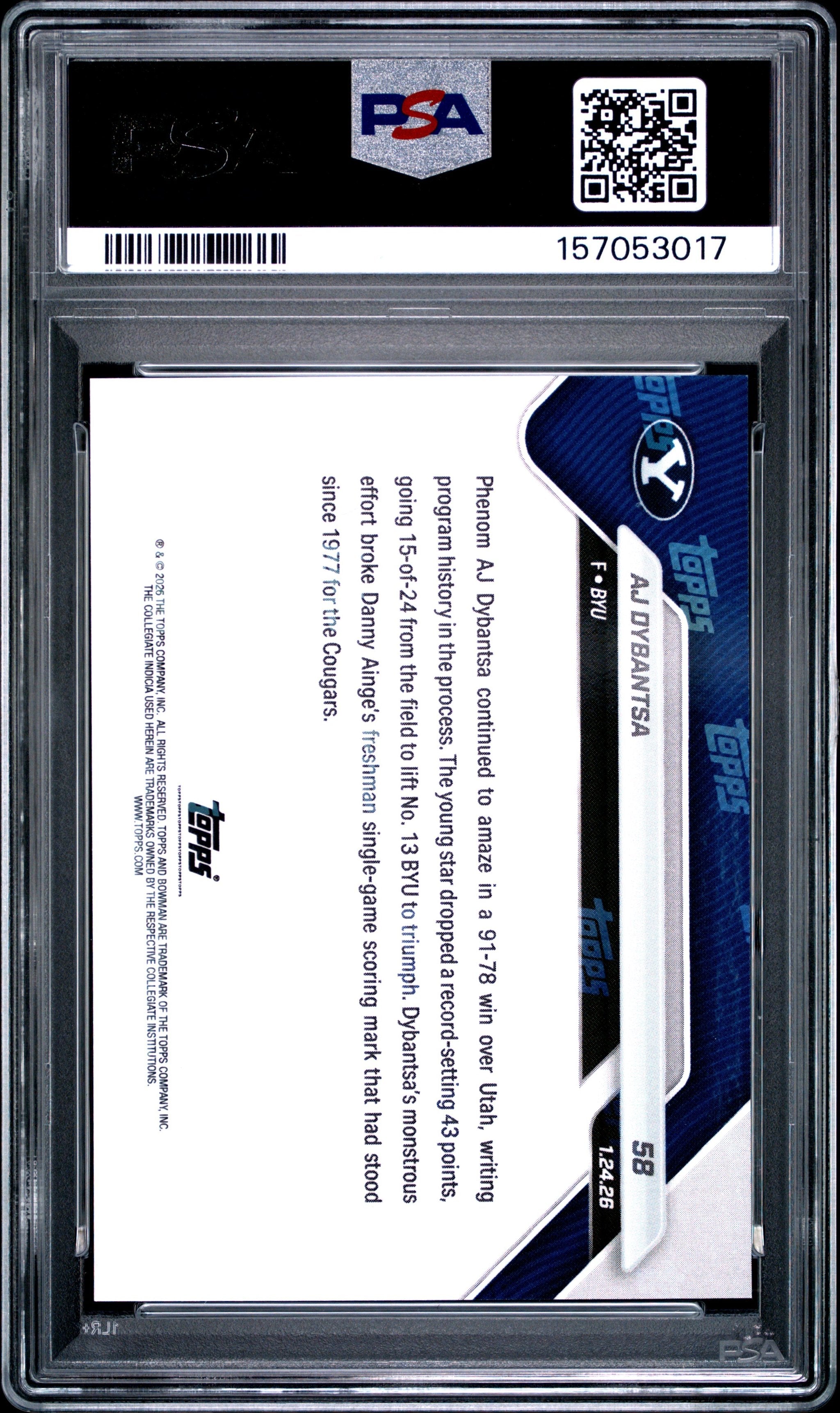 Graded 2025 Topps Bowman U Now AJ Dybantsa #58 Rookie RC Basketball Card PSA 9 Mint
