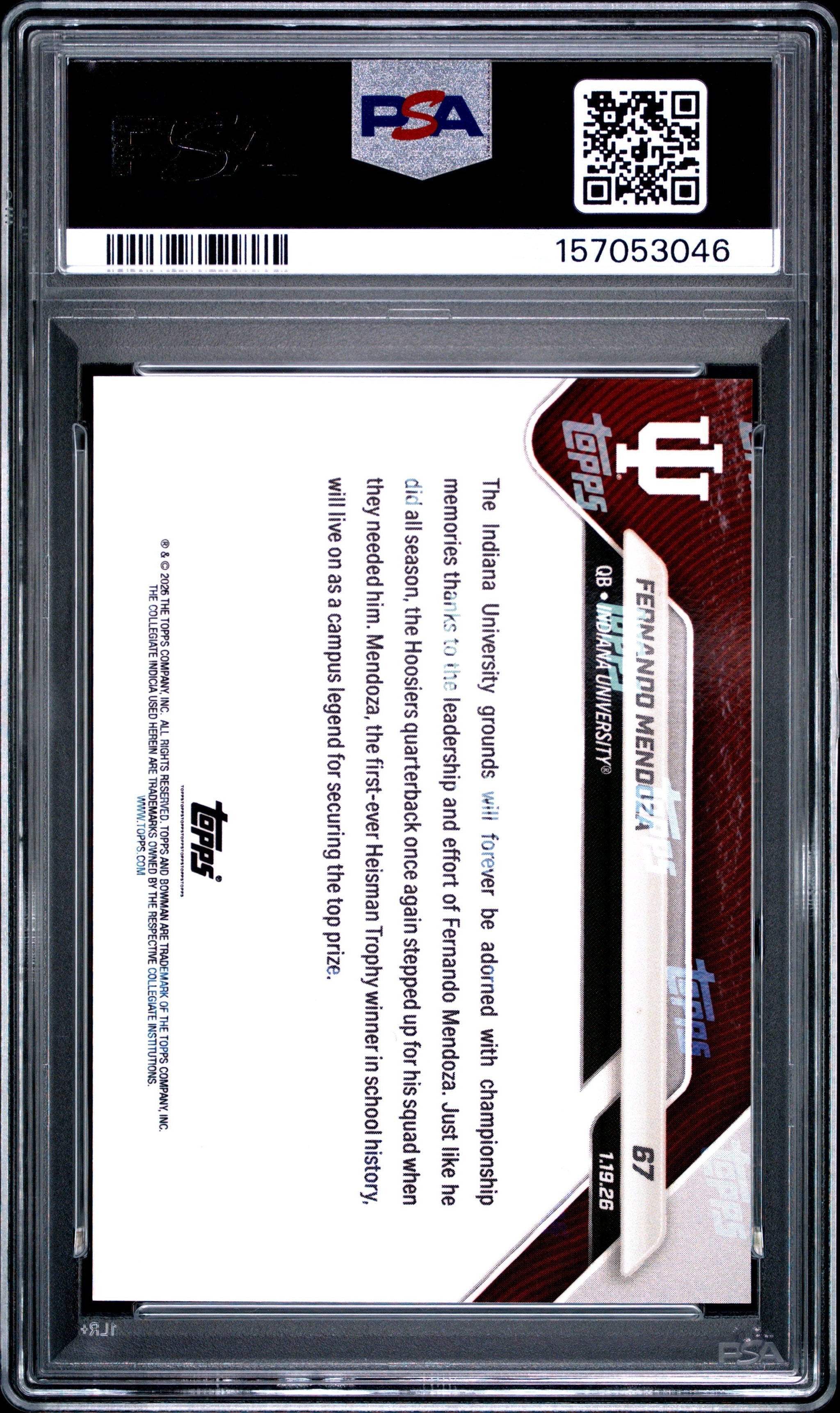 Graded 2025 Topps Bowman U Now Fernando Mendoza #67 Rookie RC Football Card PSA 10 Gem Mint