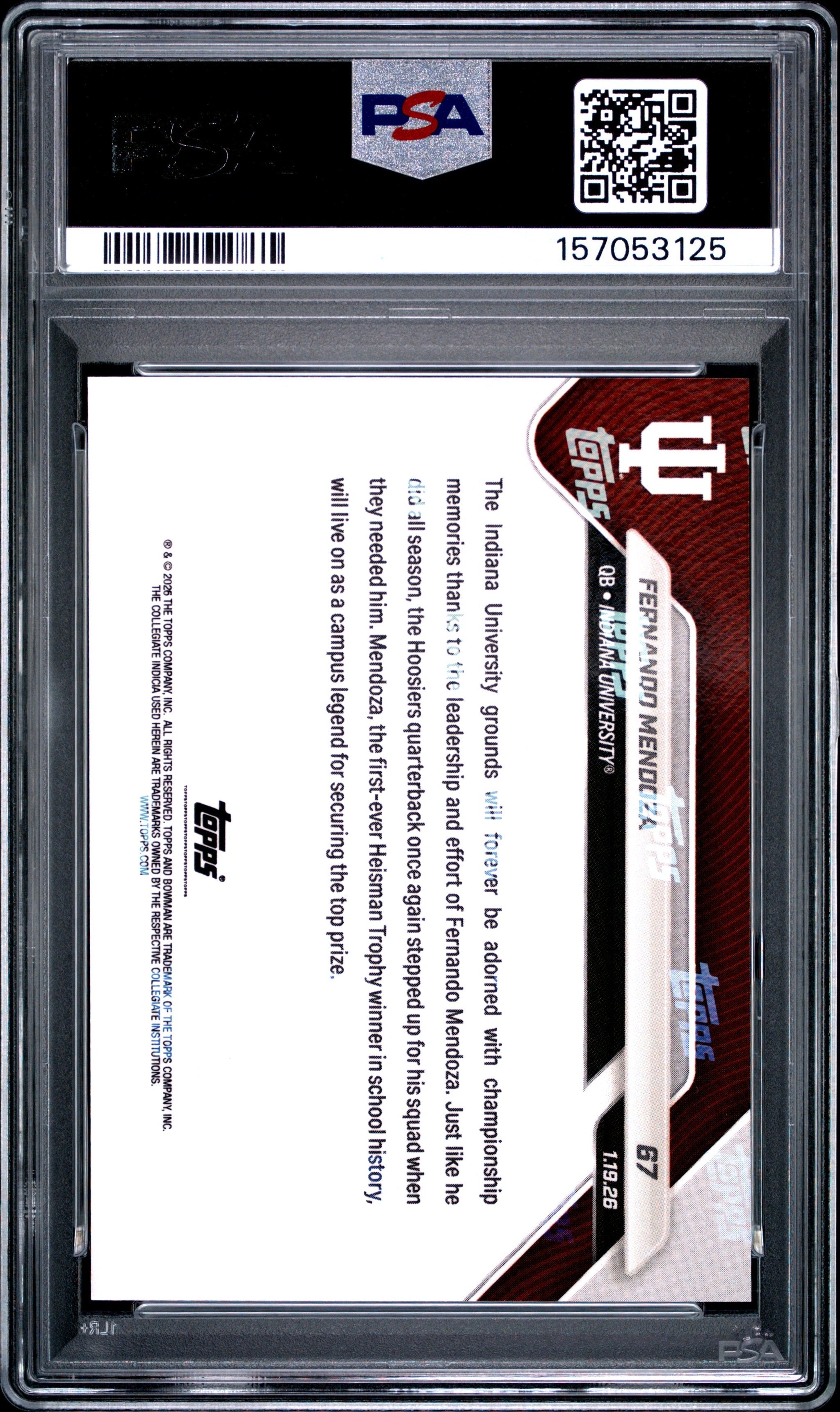 Graded 2025 Topps Bowman U Now Fernando Mendoza #67 Rookie RC Football Card PSA 9 Mint