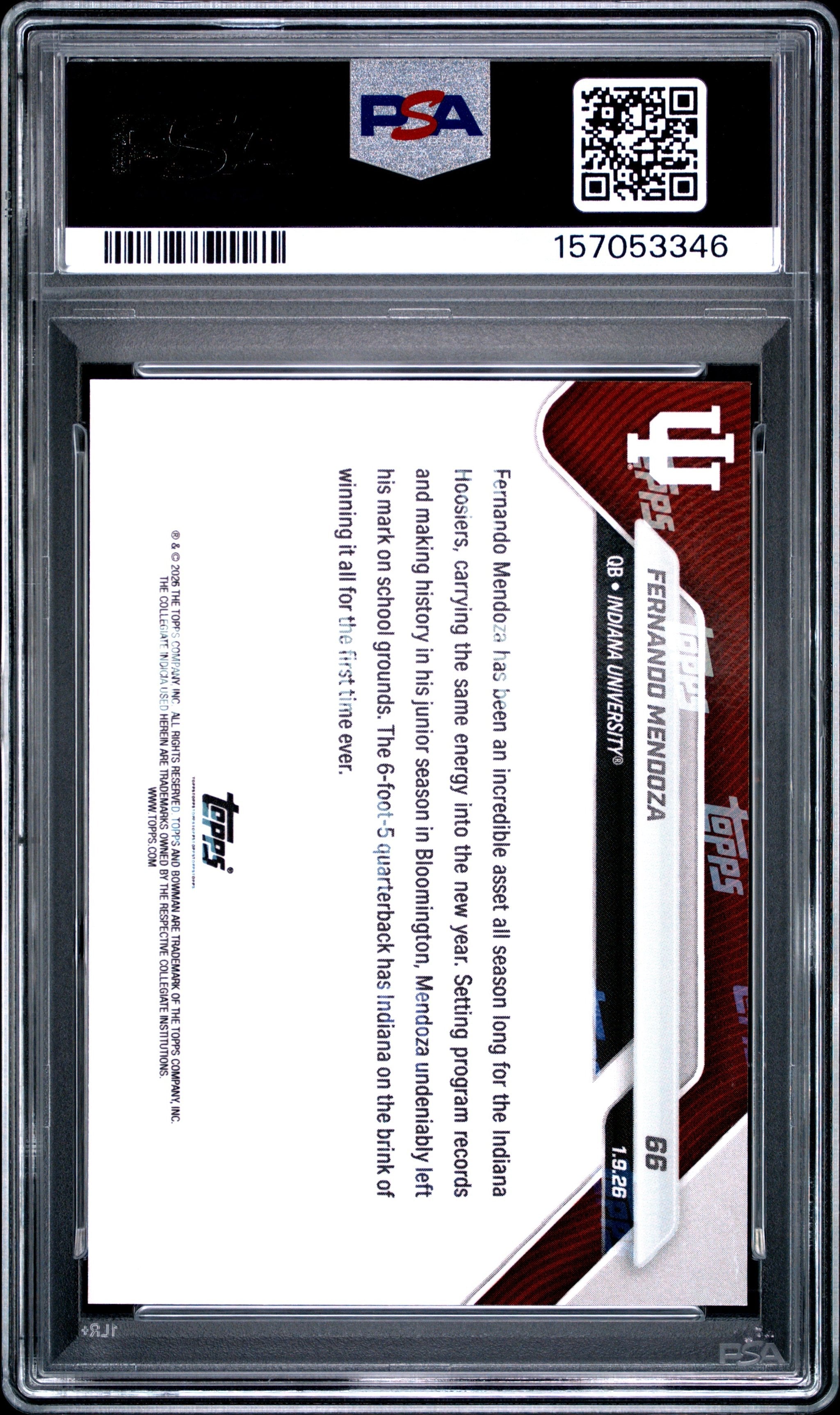 Graded 2025 Topps Bowman U Now Fernando Mendoza #66 Rookie RC Football Card PSA 8 Near Mint