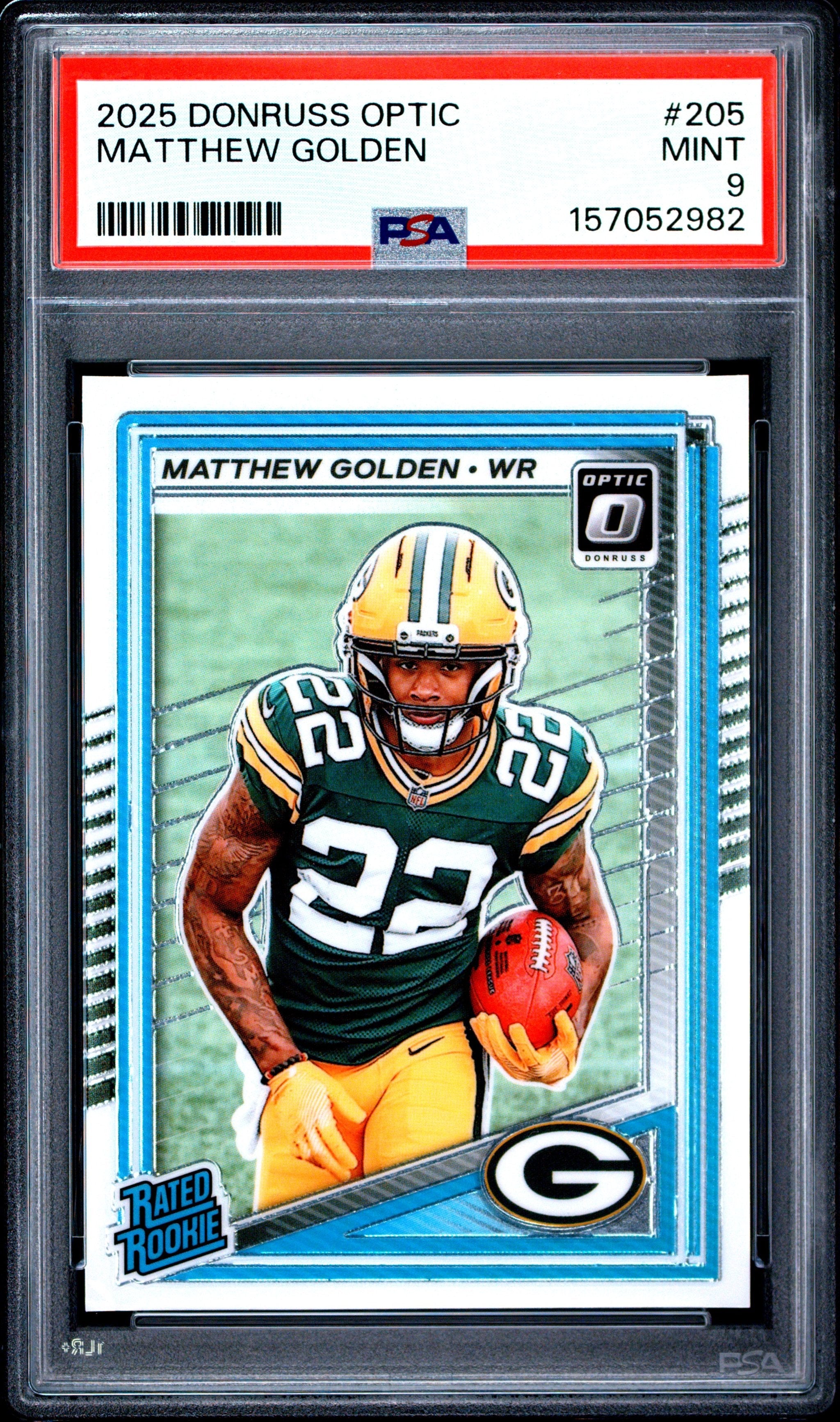 Graded 2025 Panini Donruss Optic Matthew Golden #205 Rookie RC Football Card PSA 9 Mint