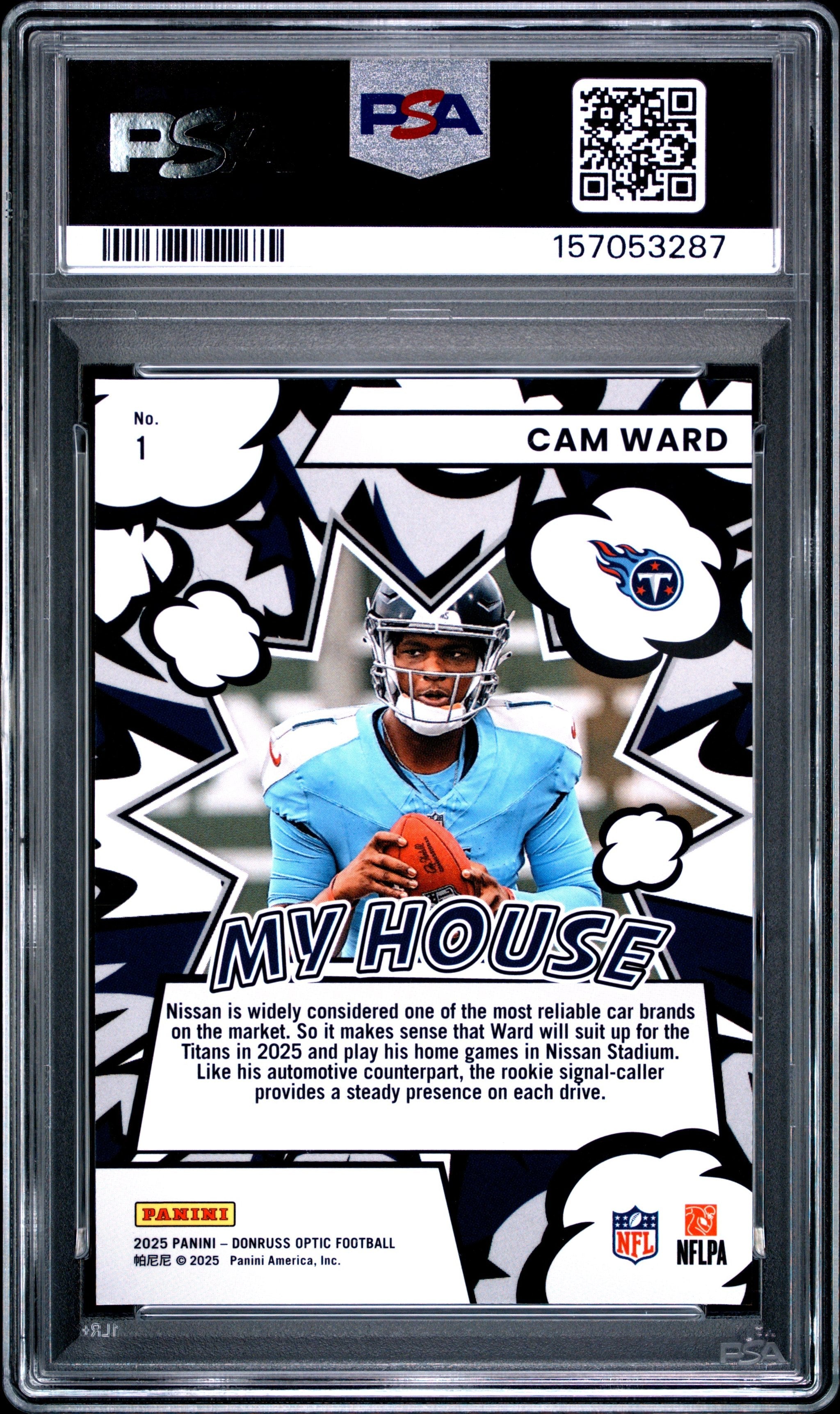 Graded 2025 Panini Donruss Optic Cam Ward #1 My House Rookie RC Football Card PSA 10 Gem Mint