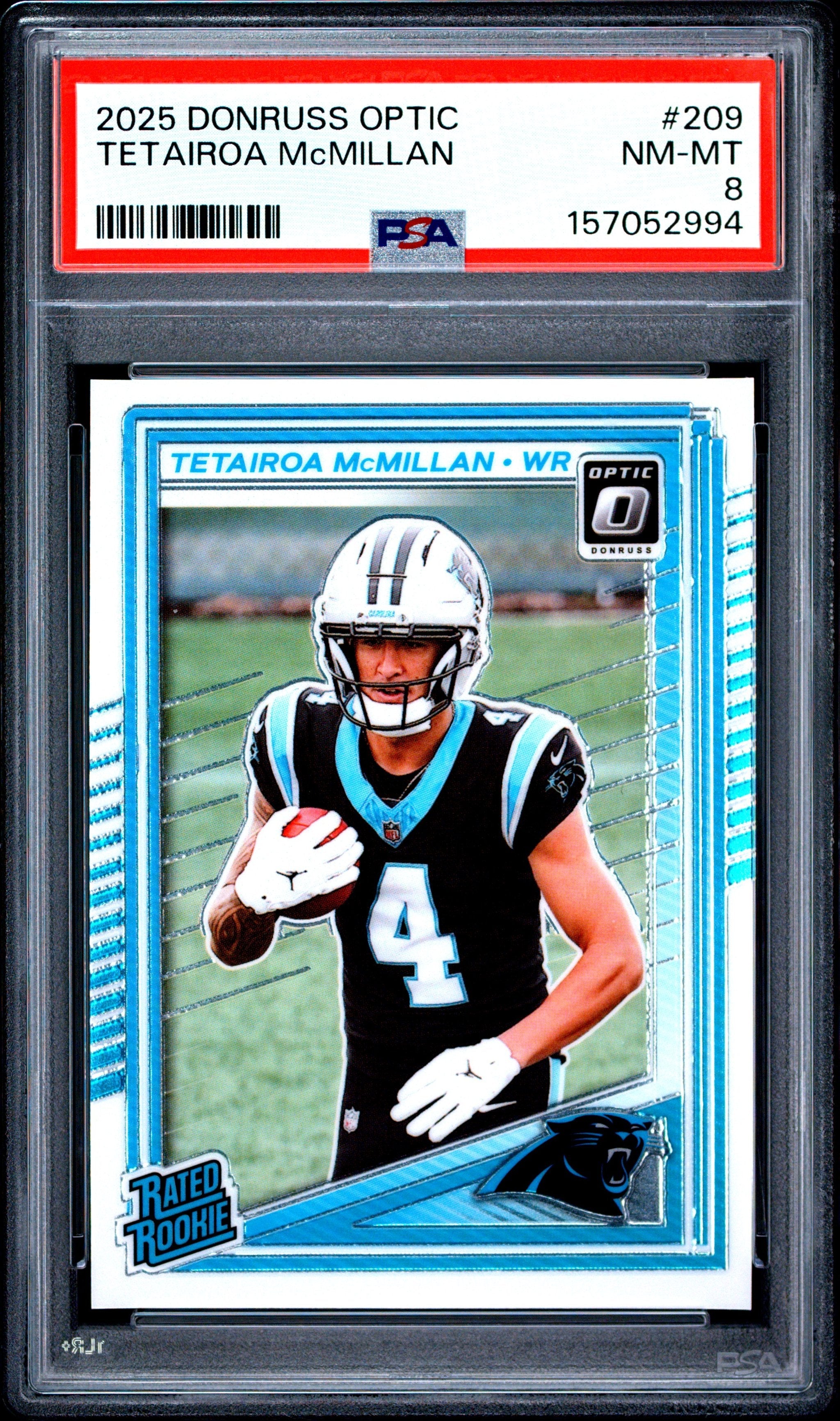 Graded 2025 Panini Donruss Optic Tetairoa McMillan #209 Rookie RC Football Card PSA 8 Near Mint