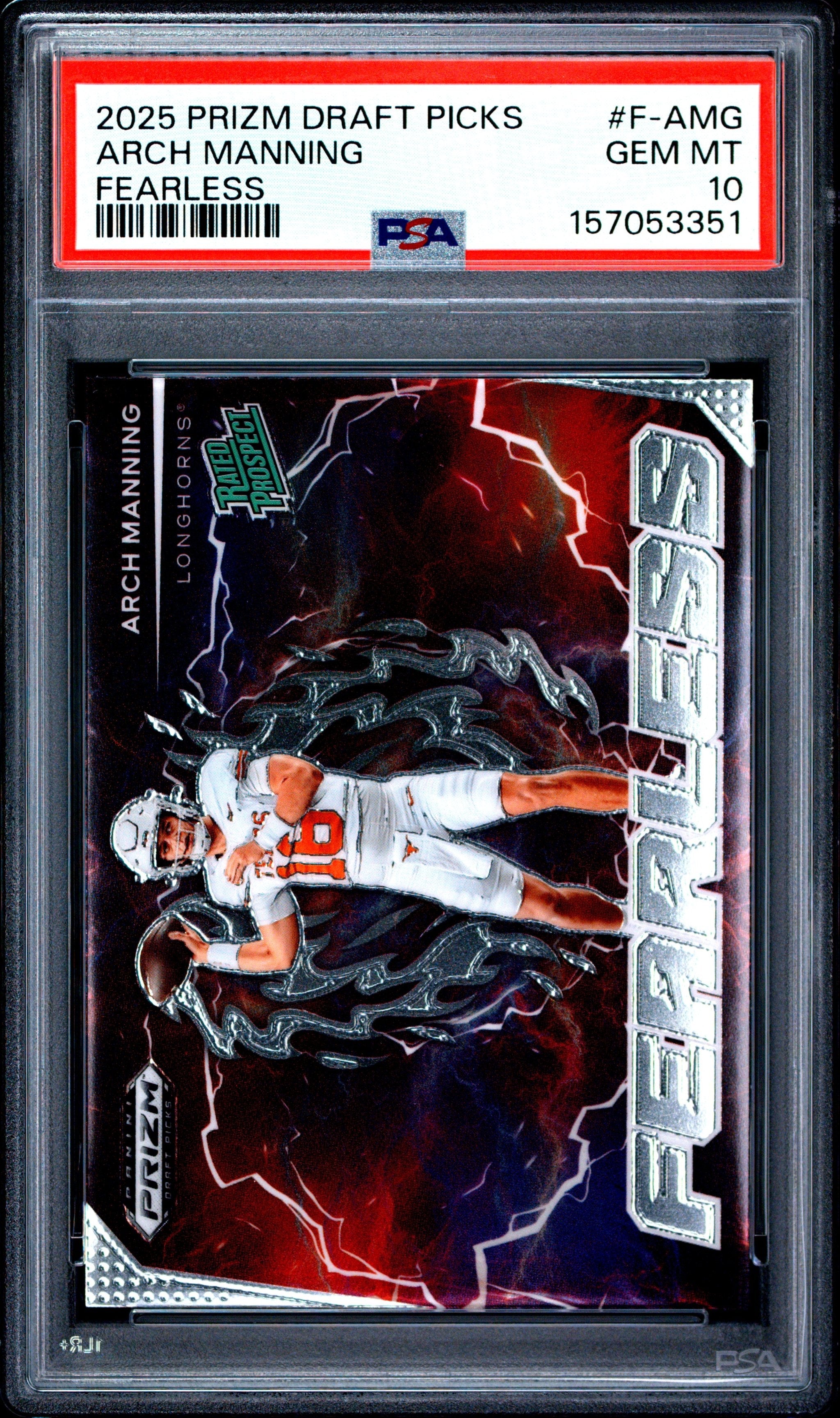 Graded 2025 Panini Prizm Draft Picks Arch Manning #FAMG Fearless Rookie RC Football Card PSA 10 Gem Mint