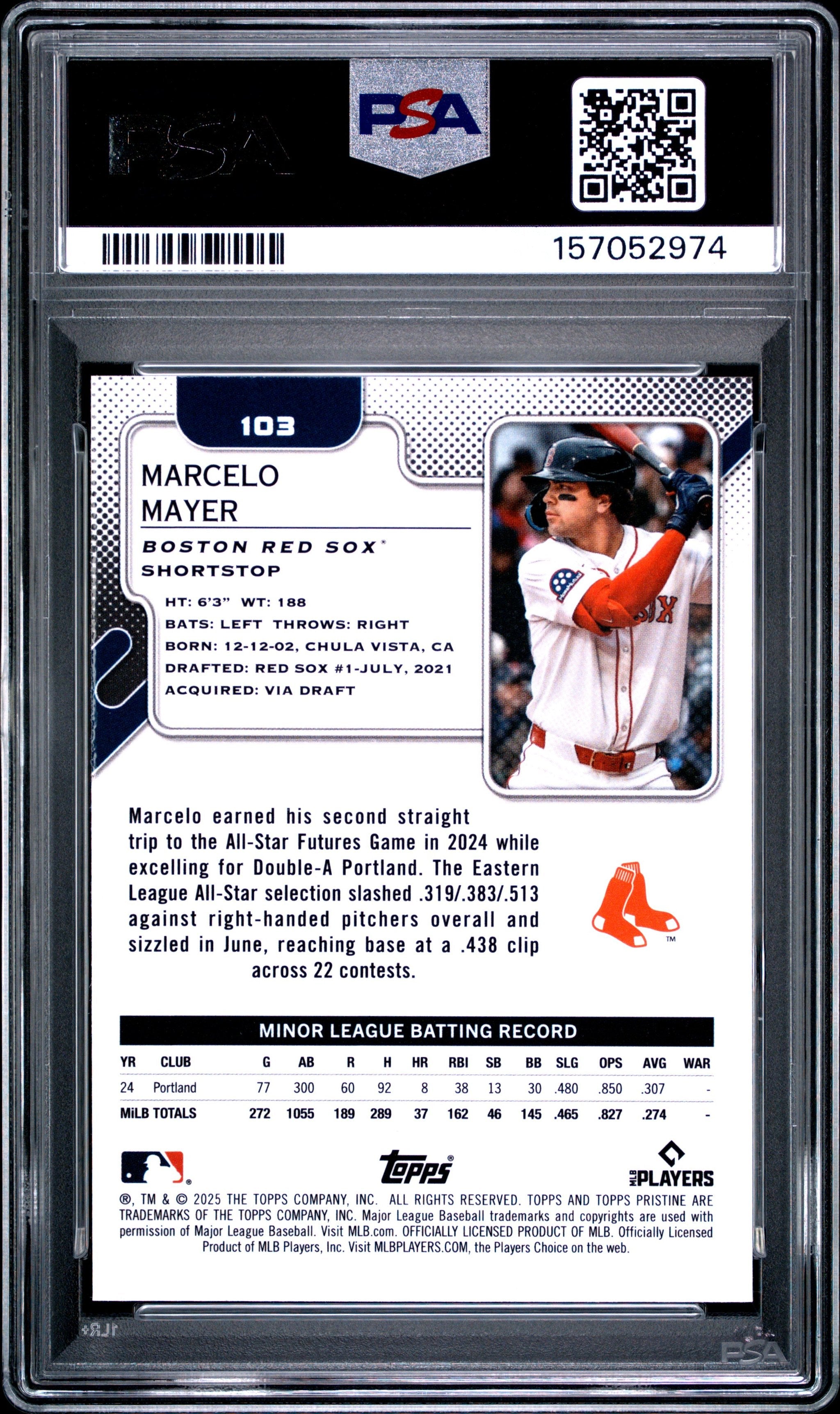 Graded 2025 Topps Pristine Marcelo Mayer #103 Rookie RC Baseball Card PSA 10 Gem Mint