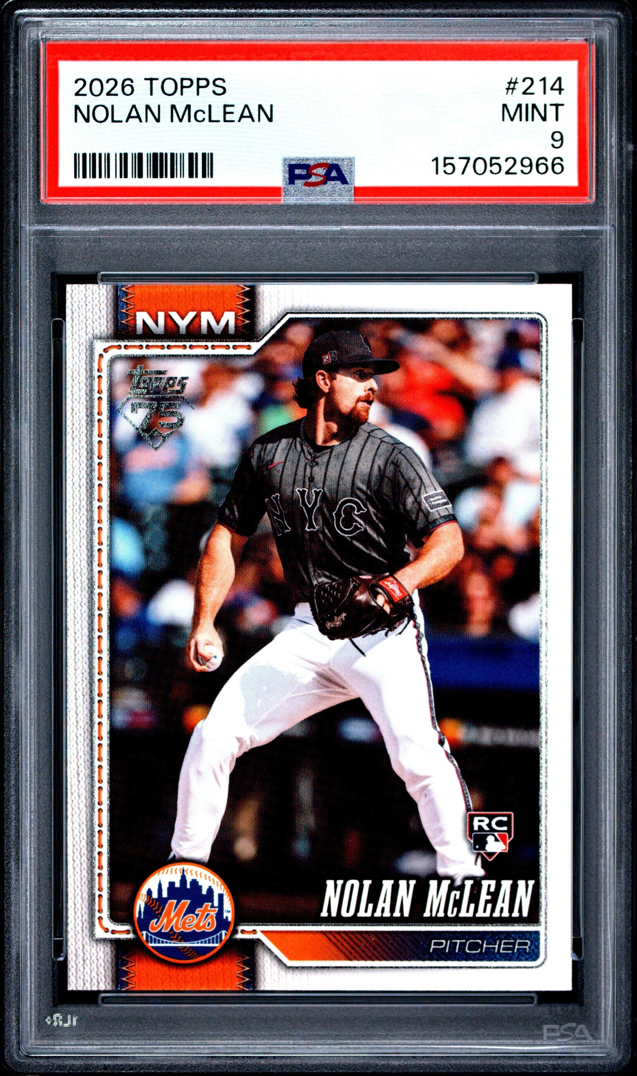 Graded 2026 Topps Nolan McLean #214 Rookie RC Baseball Card PSA 9 Mint