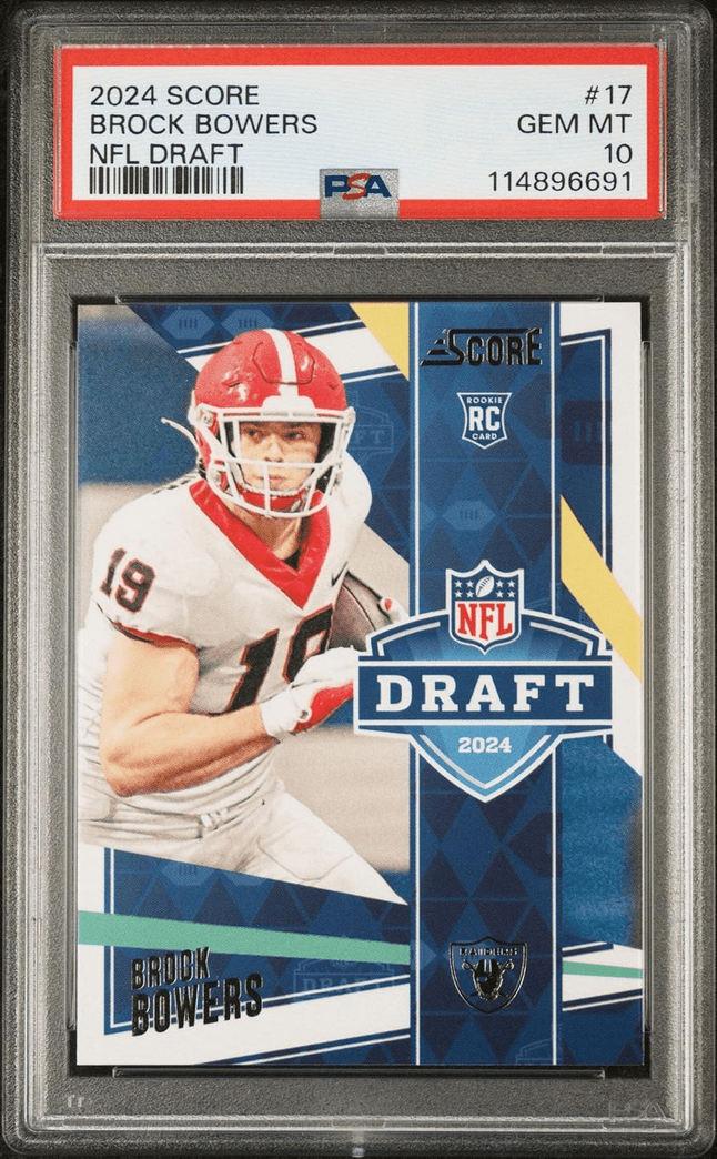 Graded 2024 Panini Score Brock Bowers #17 NFL Draft Rookie RC Football Card PSA 10 Gem Mint