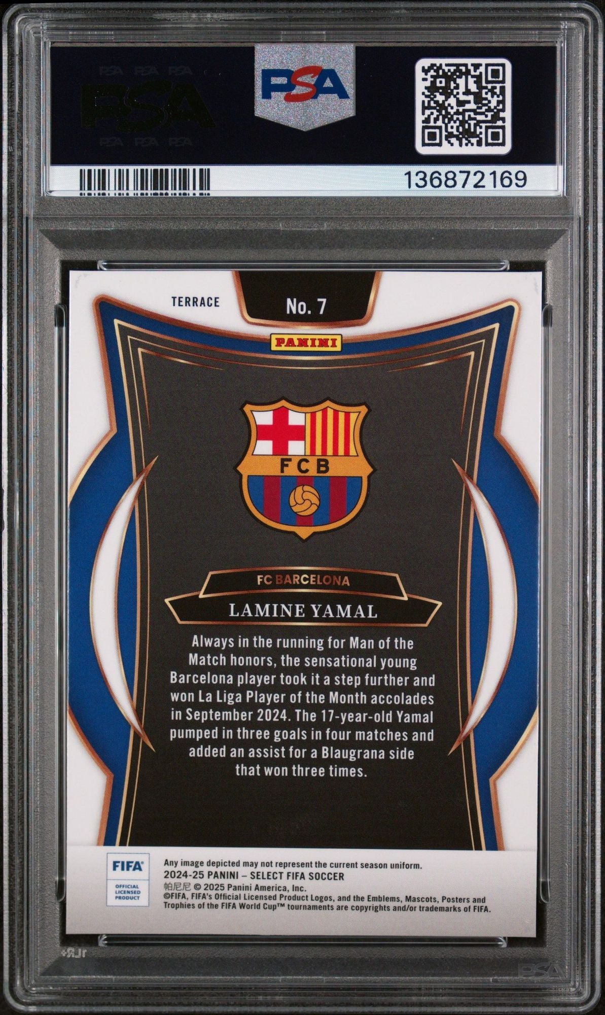 Graded 2024 Panini Select FIFA Lamine Yamal #7 Soccer Card PSA 10 Gem Mint
