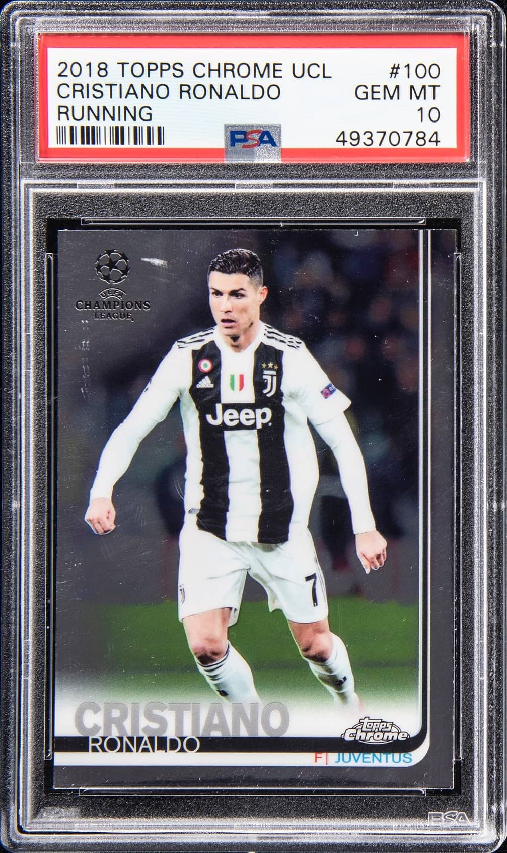 Graded 2018 Topps Chrome UCL Cristiano Ronaldo #100 Running UEFA Champions League Soccer Card PSA 10 Gem Mint