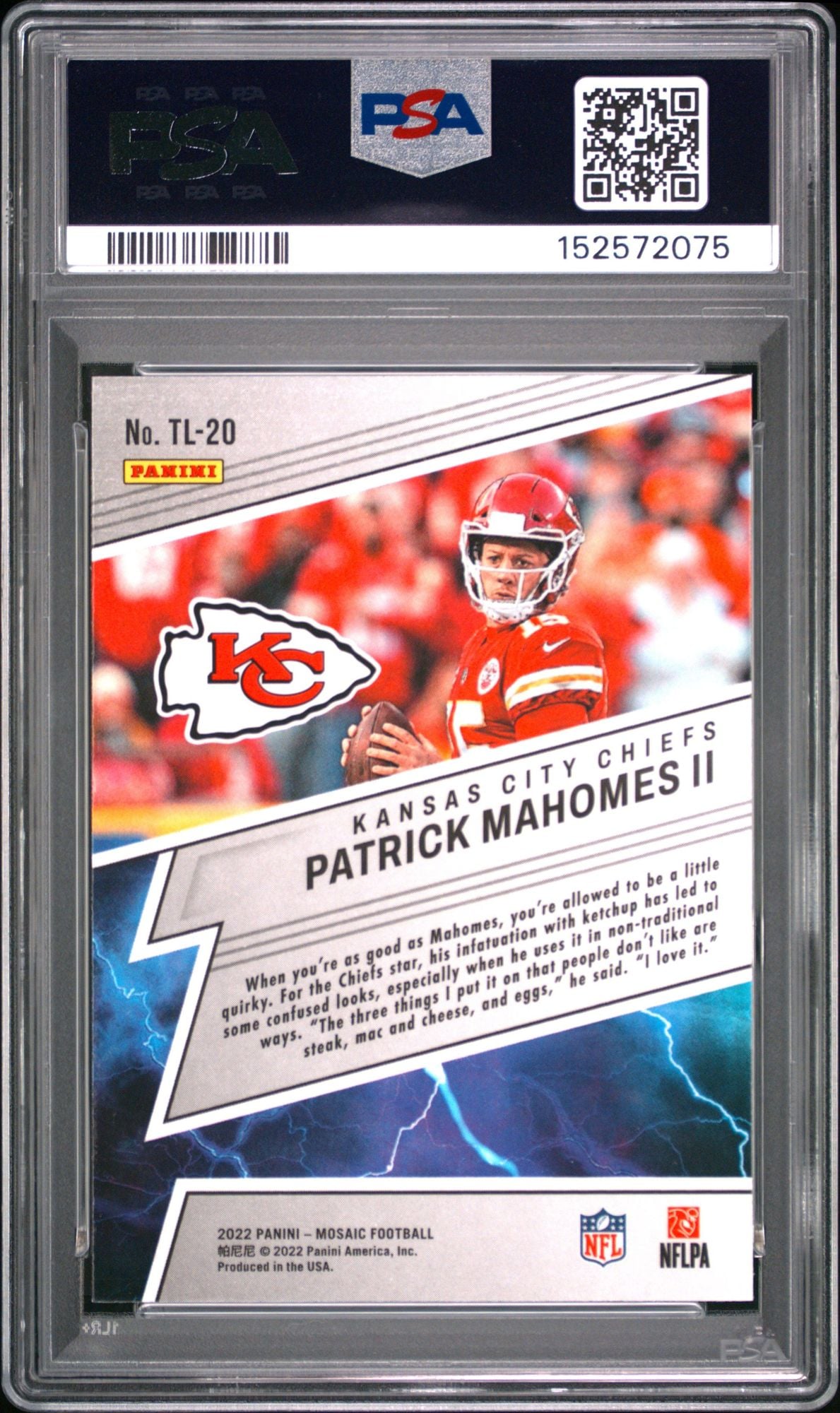 Graded 2022 Panini Mosaic Patrick Mahomes II #TL20 Thunder Lane Football Card PSA 10 Gem Mint