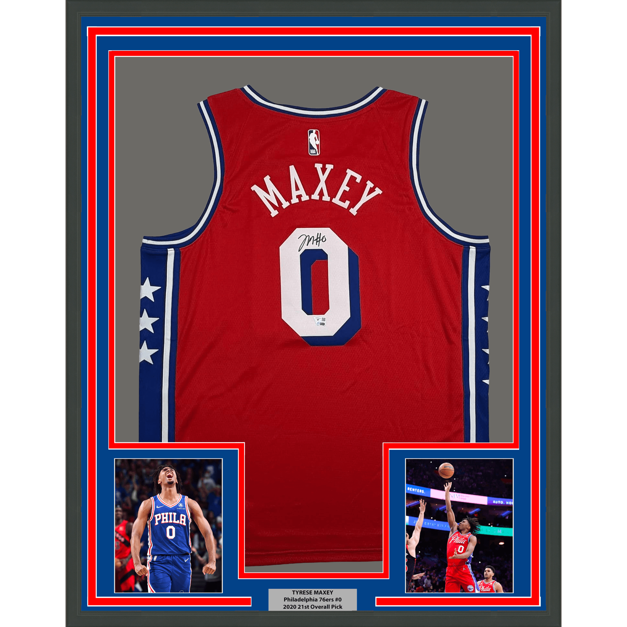 Framed Autographed/Signed Tyrese Maxey 35x39 Philadelphia 76ers Sixers Red Authentic Basketball Jersey Fanatics COA