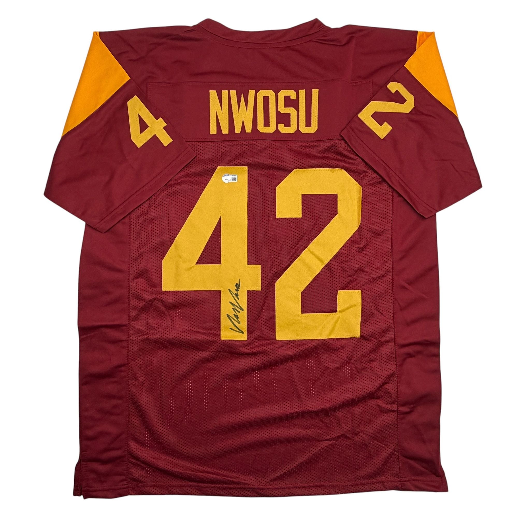 Autographed/Signed Uchenna Nwosu USC Southern Cal Red College Football Jersey Beckett BAS COA