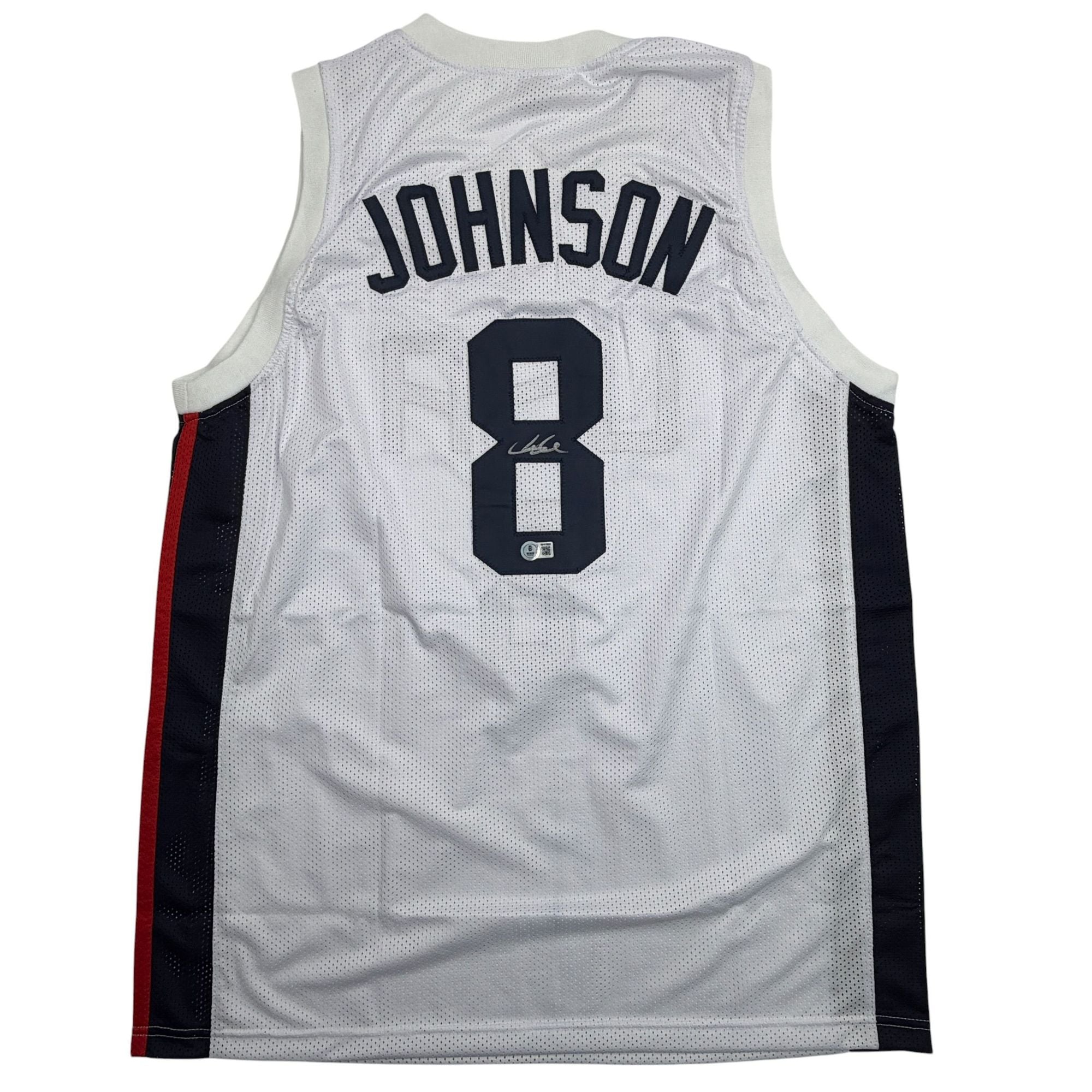 Autographed/Signed Joe Johnson United States USA Olympic White Basketball Jersey Beckett BAS COA
