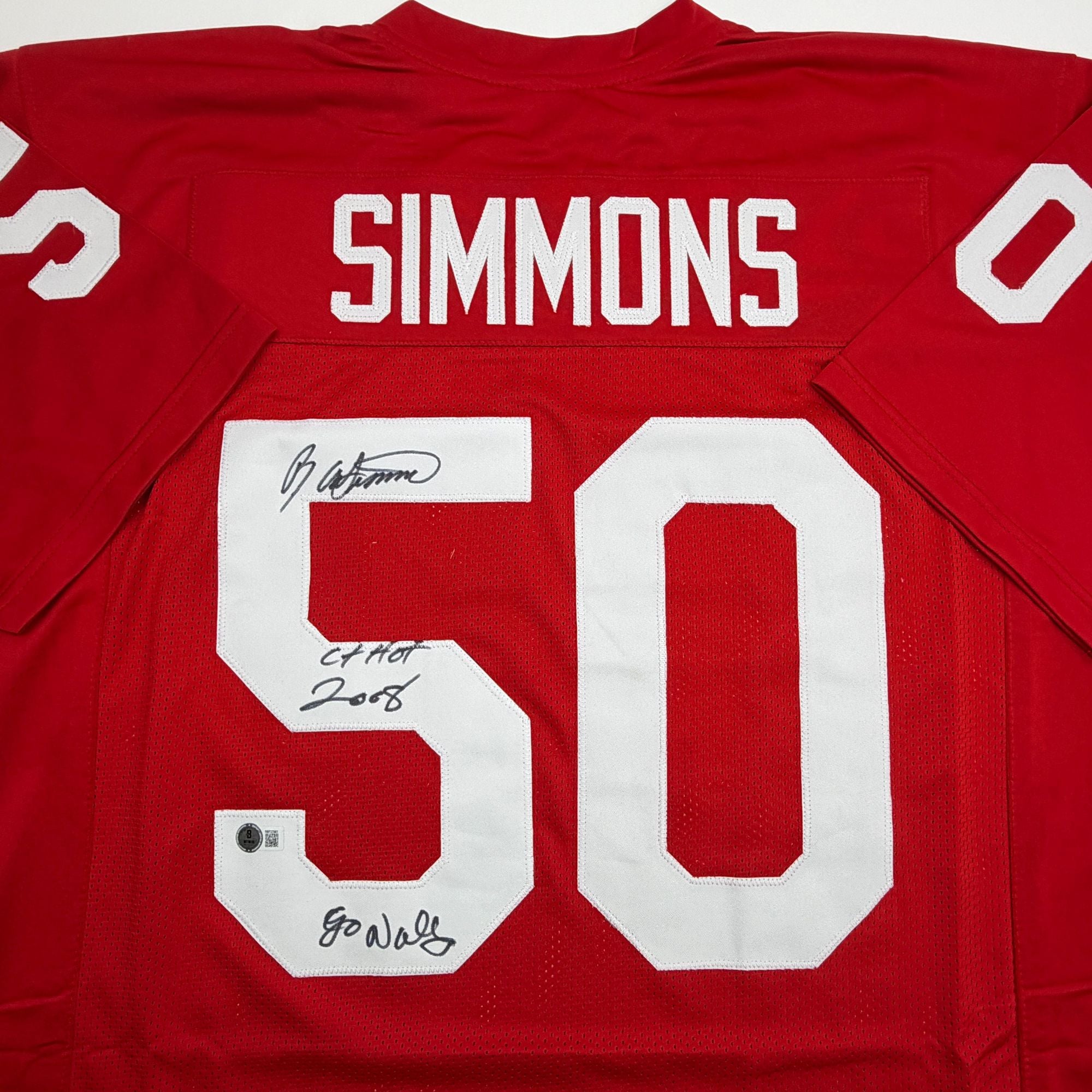 Autographed/Signed Ron Simmons Florida State FSU Red College Football Jersey Beckett BAS COA