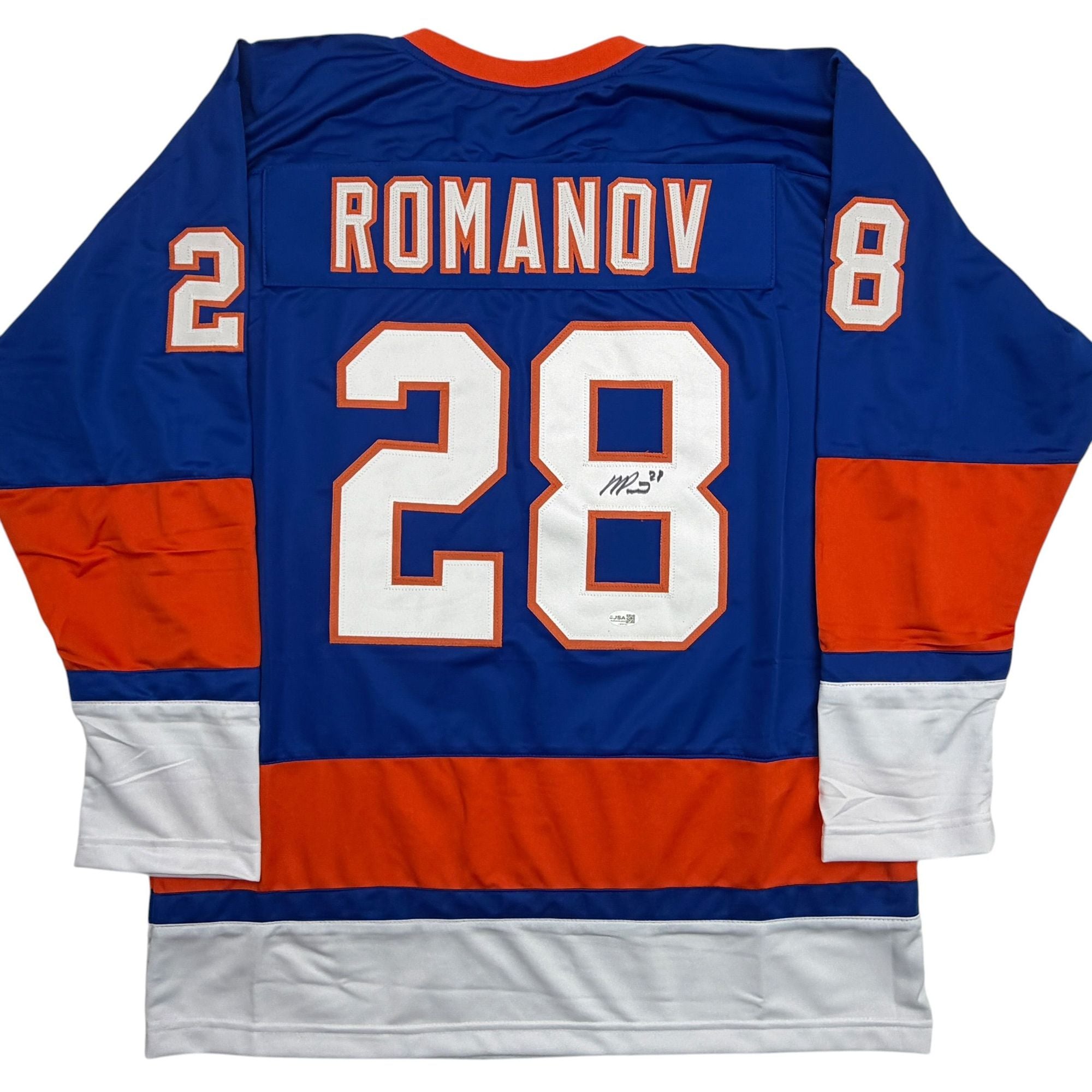 Autographed/Signed Alexander Romanov New York Blue Hockey Jersey JSA COA