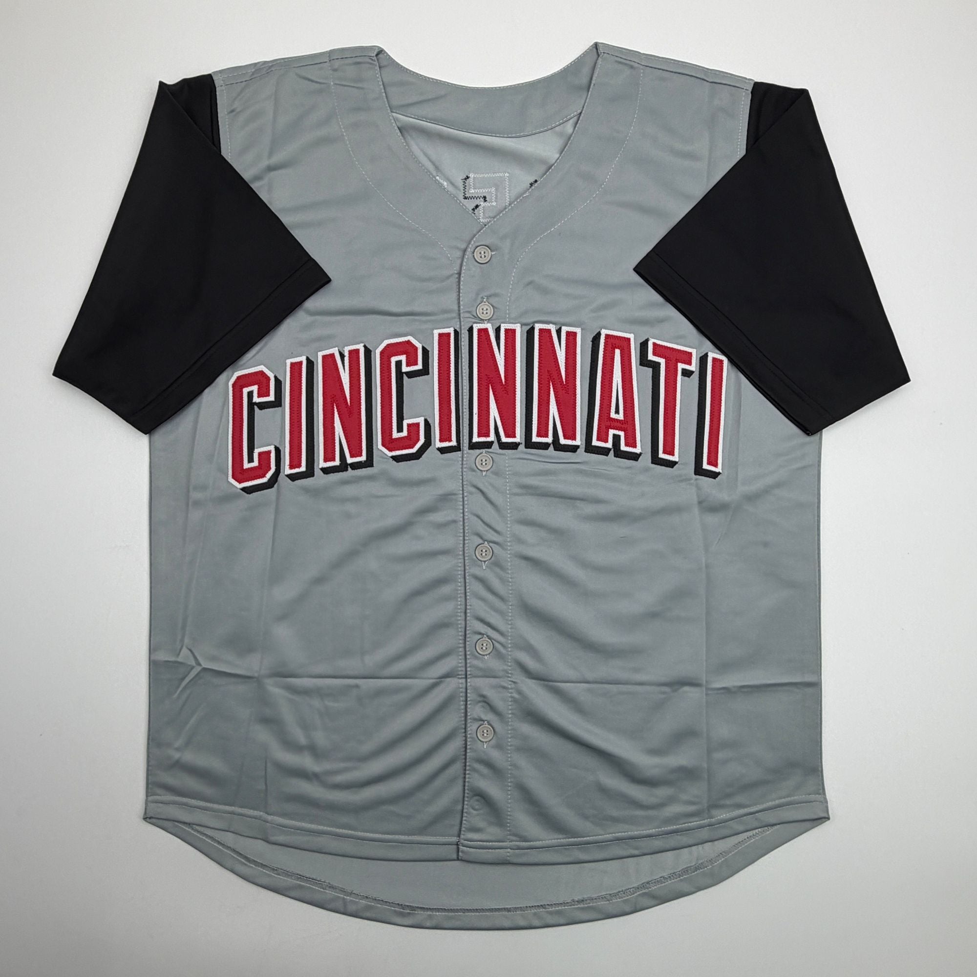 Autographed/Signed Pokey Reese Cincinnati Grey Baseball Jersey Beckett BAS COA