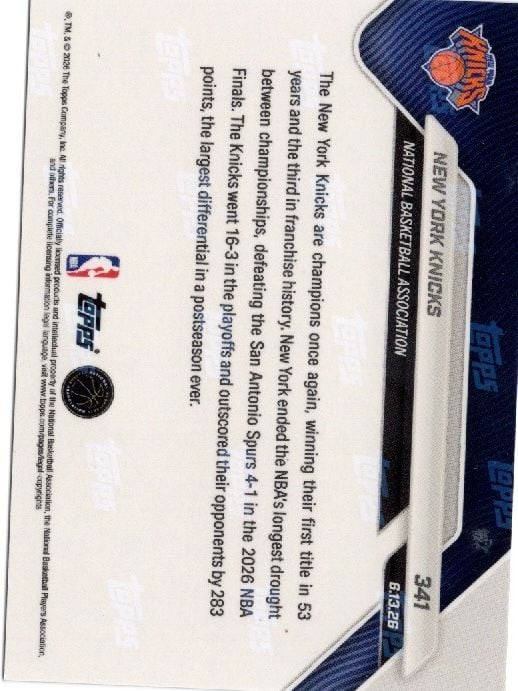 2025 Topps Now New York Knicks #341 Black Foil /10 Job Finished: Franchise Captures 1st NBA Championship Since 1973 Basketball Card