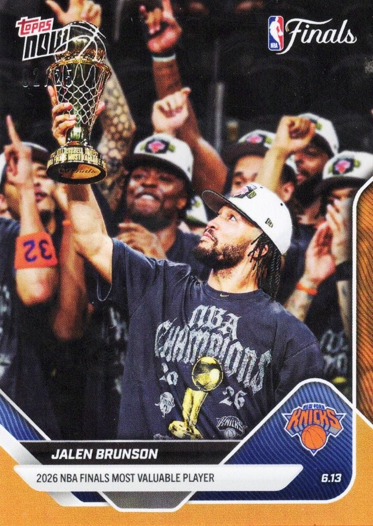 2025 Topps Now Jalen Brunson #339 Orange Foil /25 2026 NBA Finals Most Valuable Player New York Knicks Basketball Card