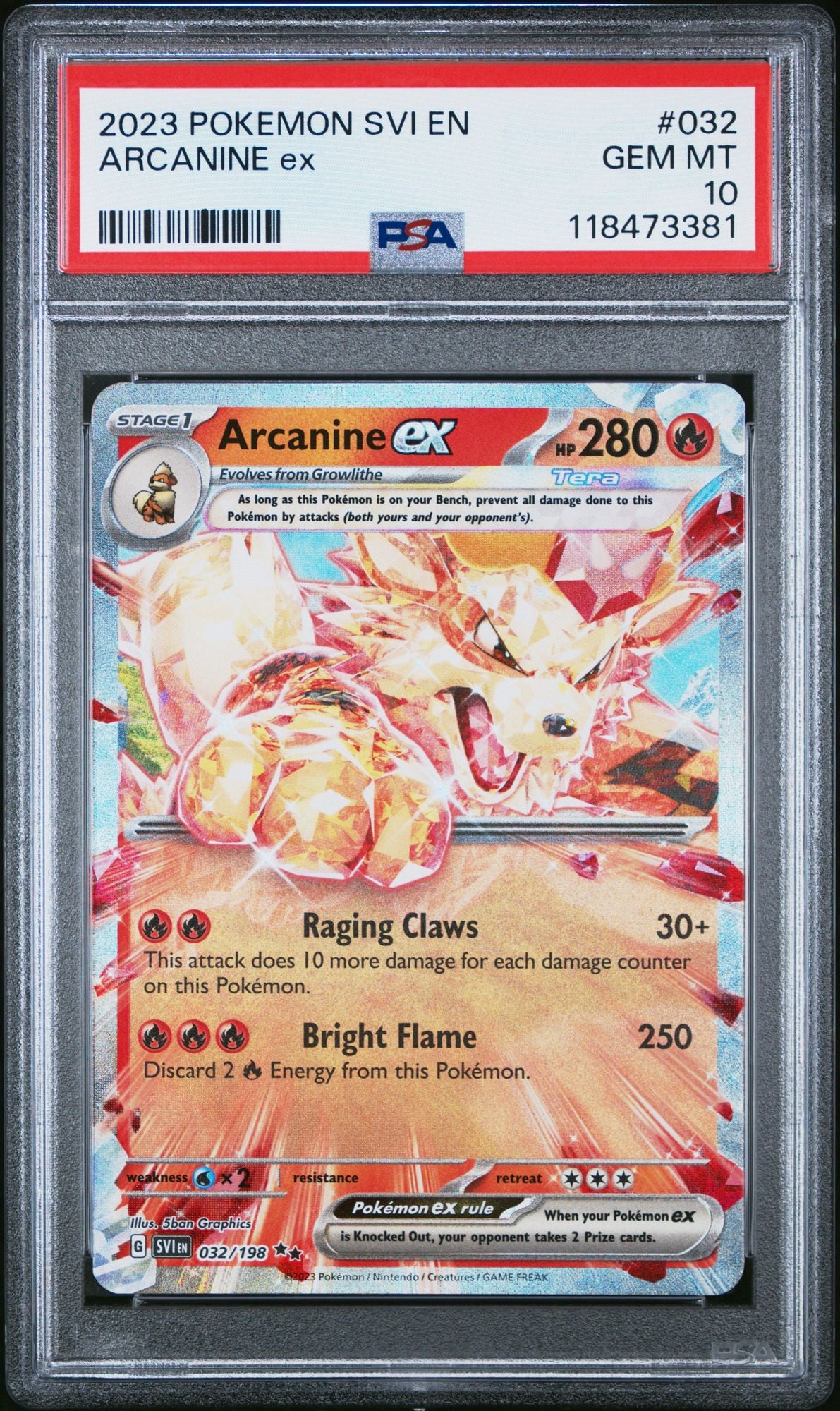 Graded 2023 Pokemon EN Arcanine #032 SVI Trading Card Game PSA 10 Gem Mint