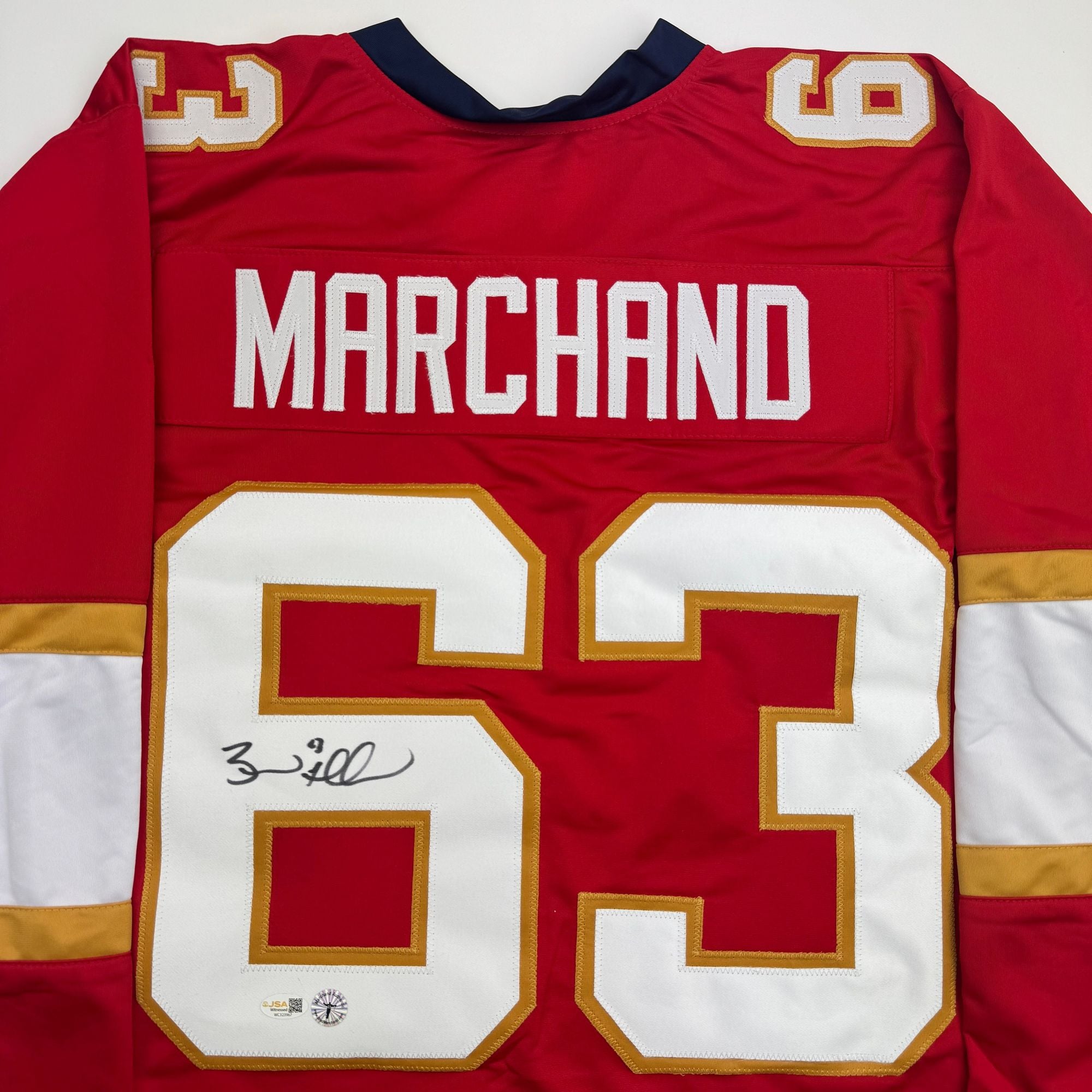 Autographed/Signed Brad Marchand Florida Red Hockey Jersey JSA COA