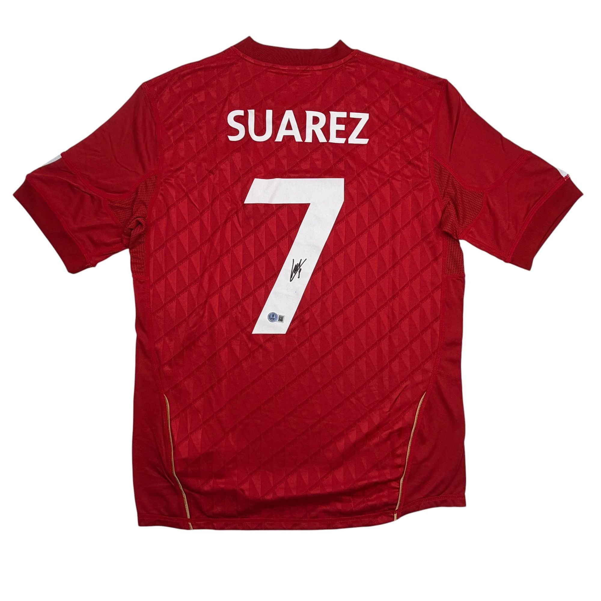 Autographed/Signed Luis Suarez Liverpool Red Soccer Futbol Jersey Beckett BAS COA