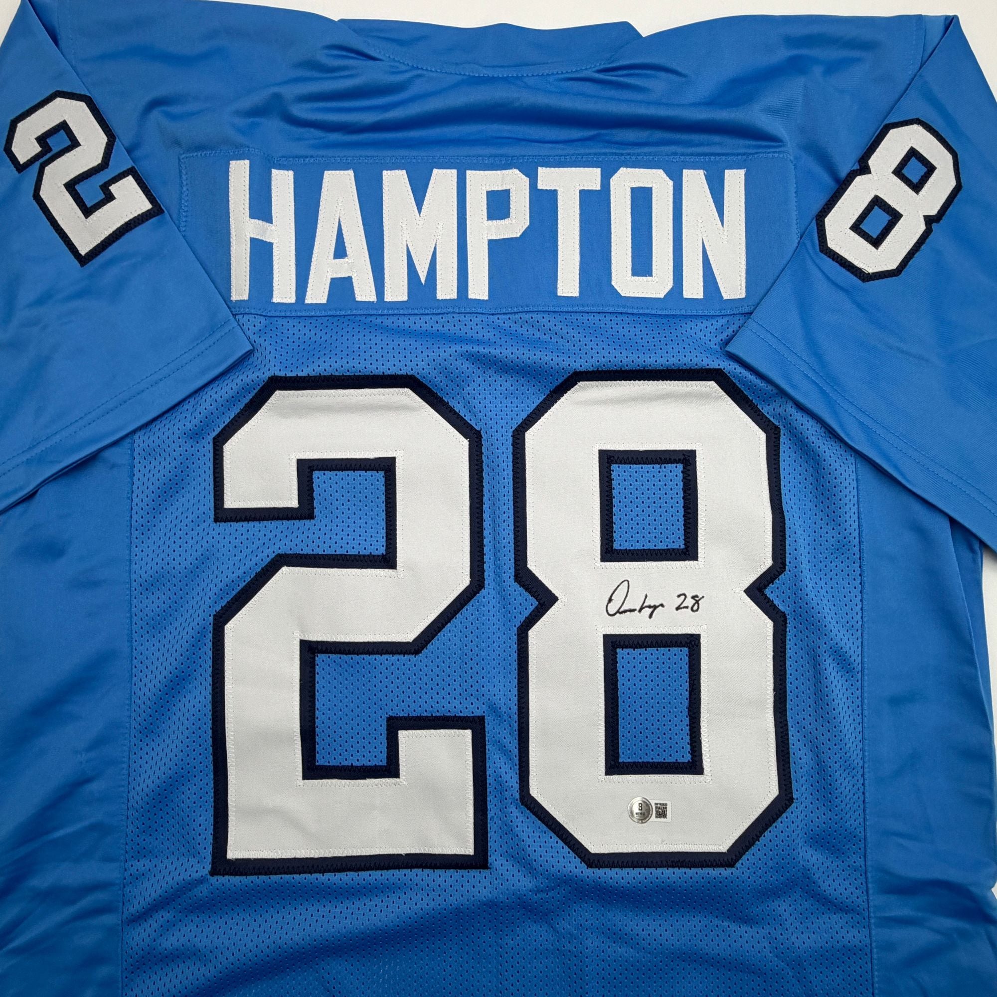 Autographed/Signed Omarion Hampton UNC North Carolina Light Blue College Football Jersey Beckett BAS COA