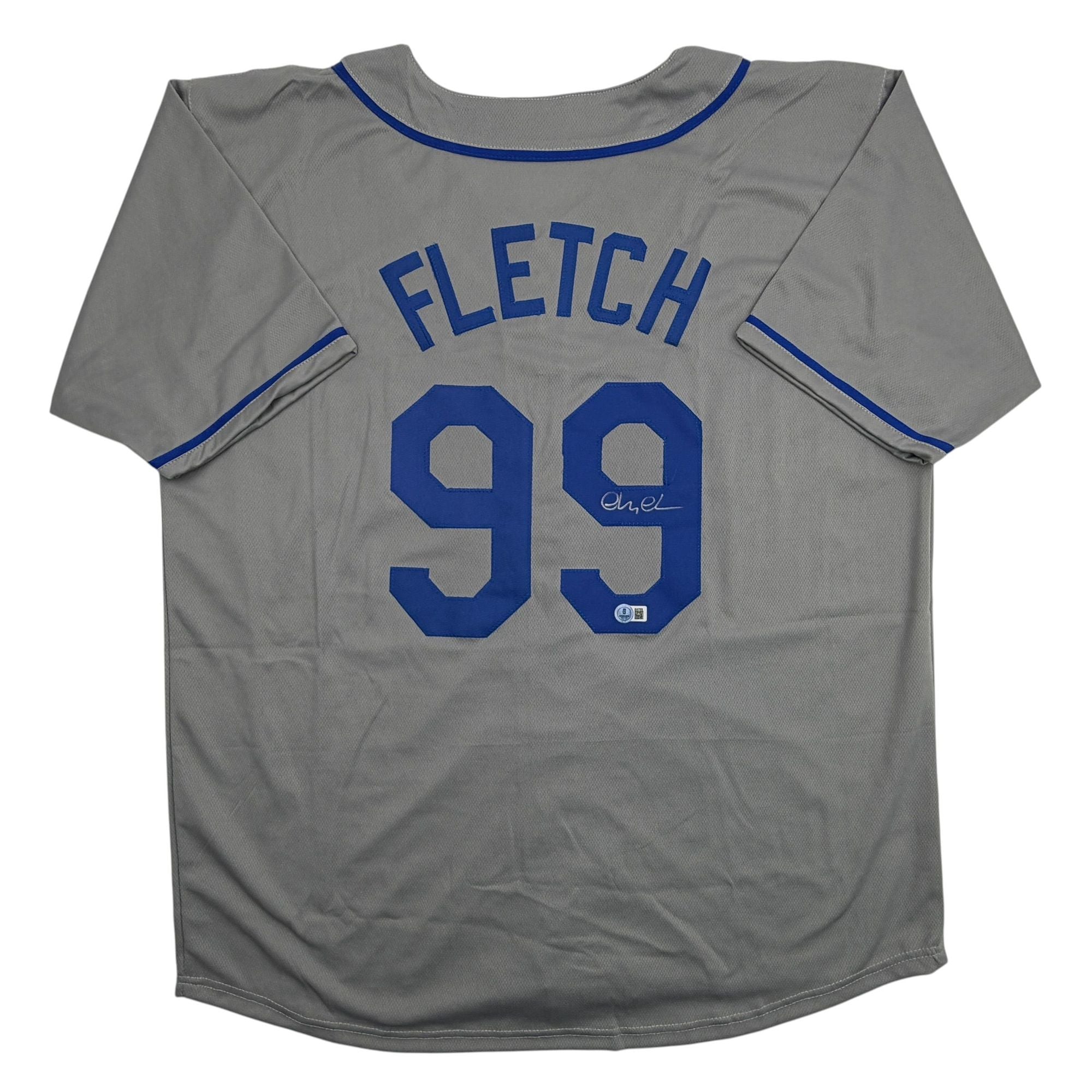 Autographed/Signed Chevy Chase Fletch Los Angeles Grey Baseball Jersey Beckett BAS COA