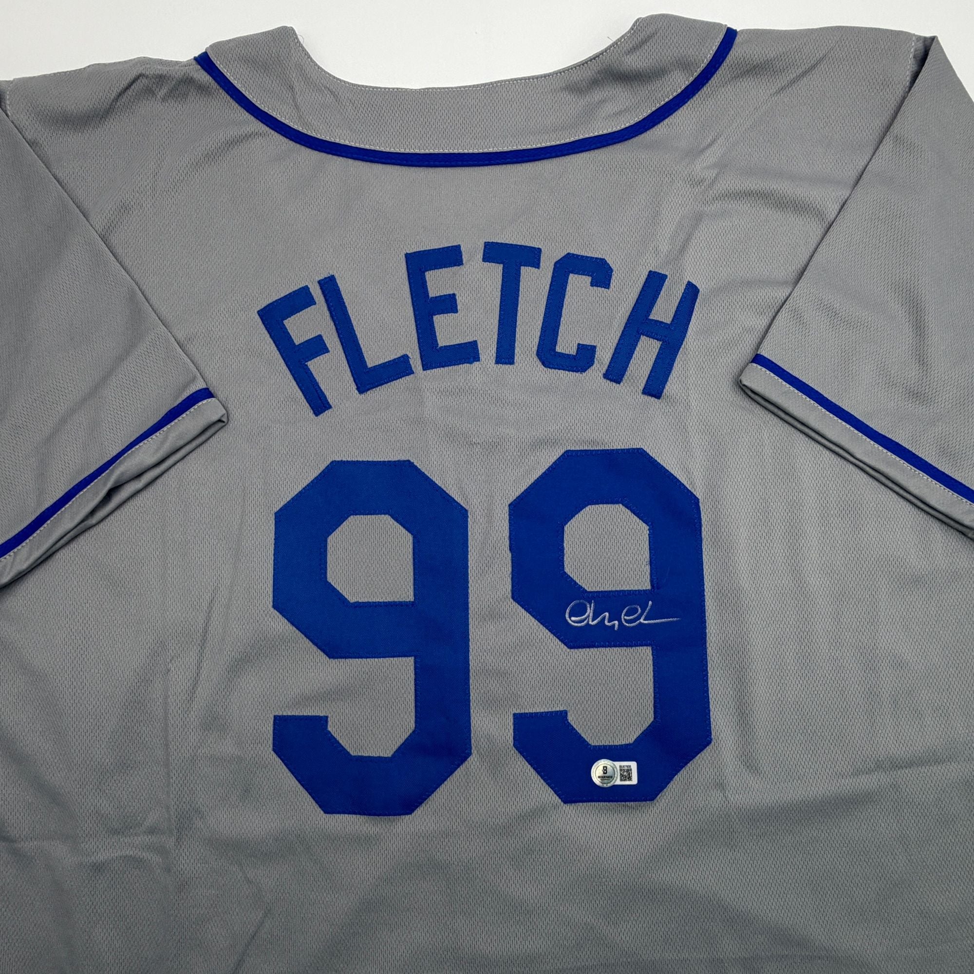 Autographed/Signed Chevy Chase Fletch Los Angeles Grey Baseball Jersey Beckett BAS COA