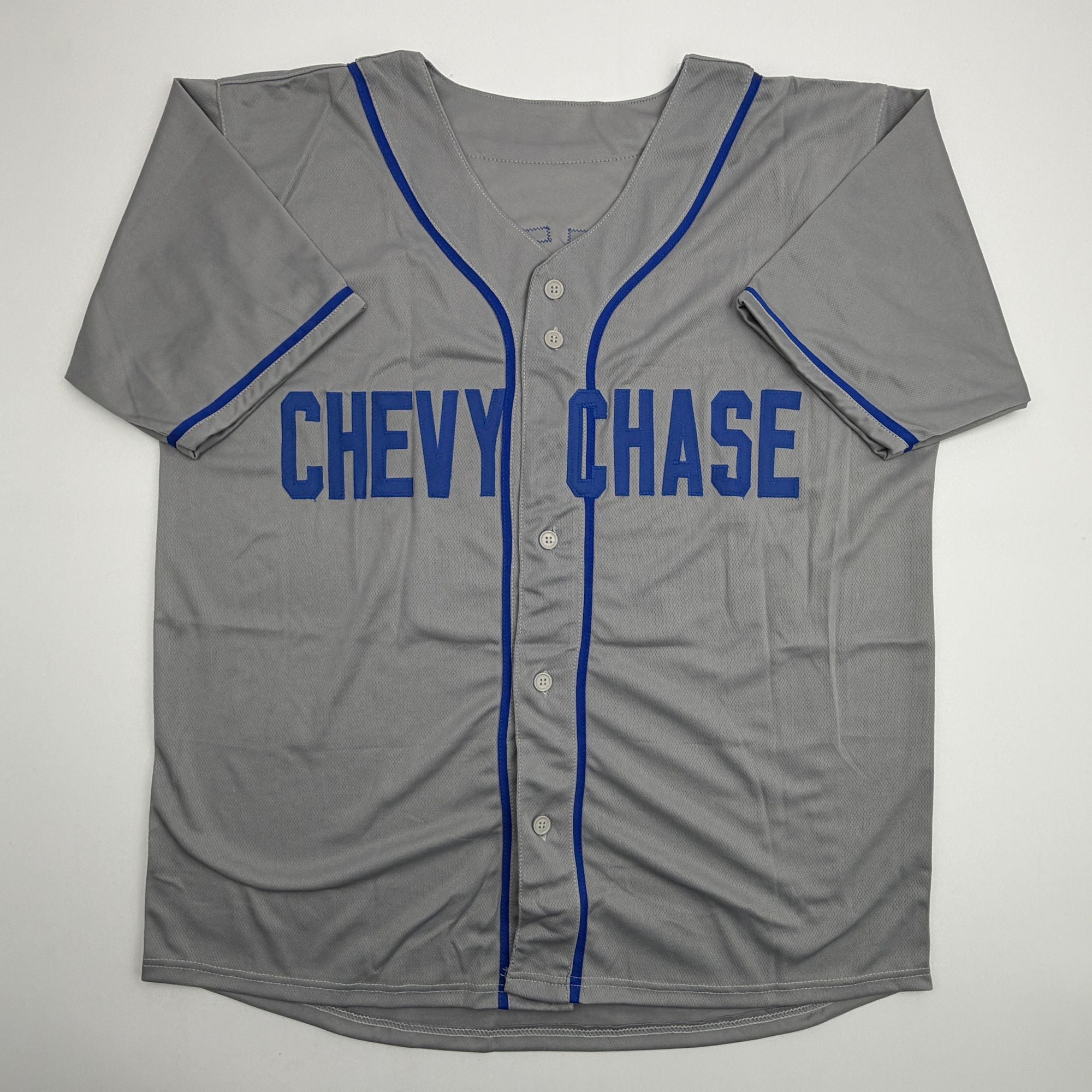 Autographed/Signed Chevy Chase Fletch Los Angeles Grey Baseball Jersey Beckett BAS COA