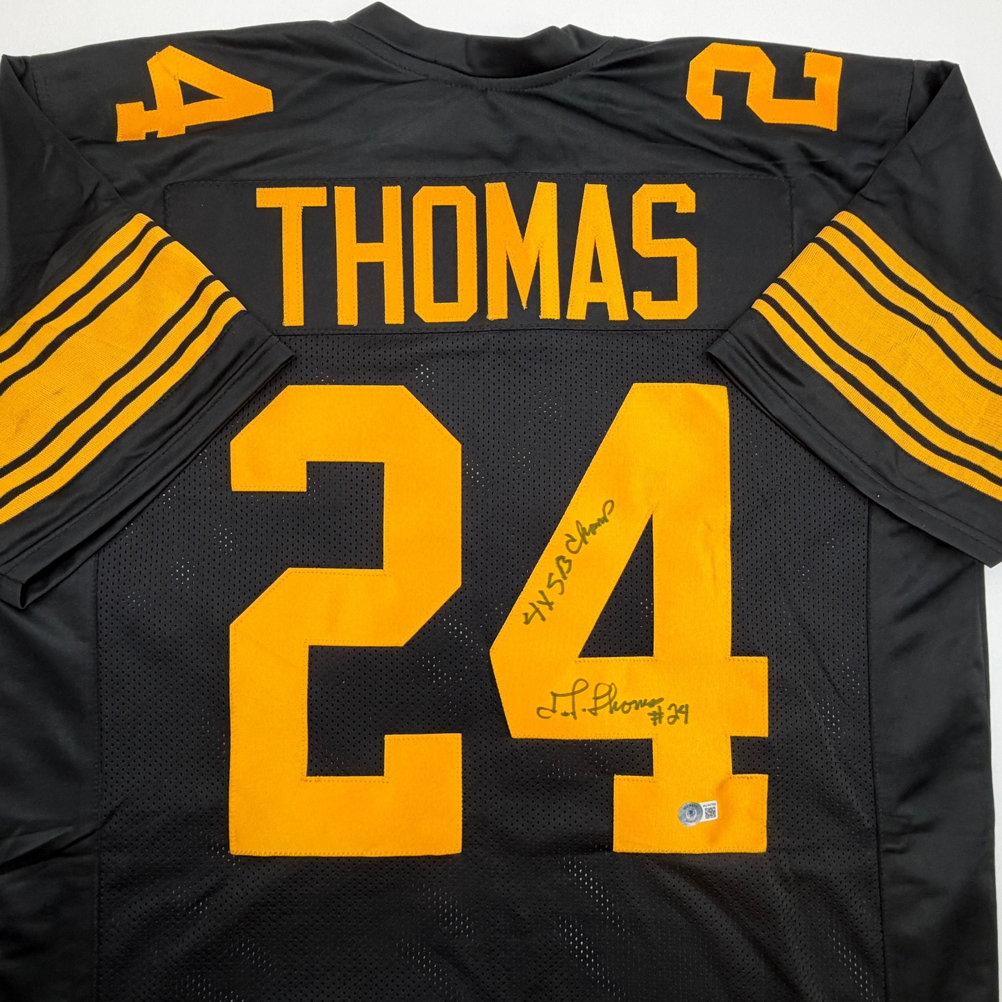 Autographed/Signed JT Thomas Pittsburgh Black Color Rush Football Jersey Beckett BAS COA