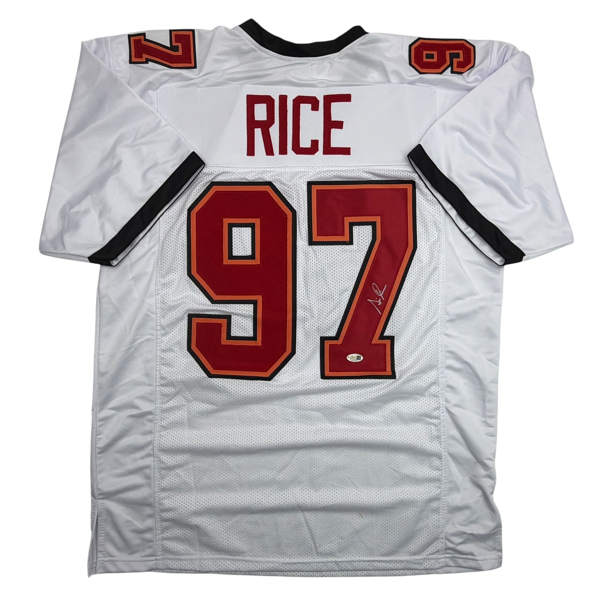 Autographed/Signed Simeon Rice Tampa Bay White Football Jersey JSA COA